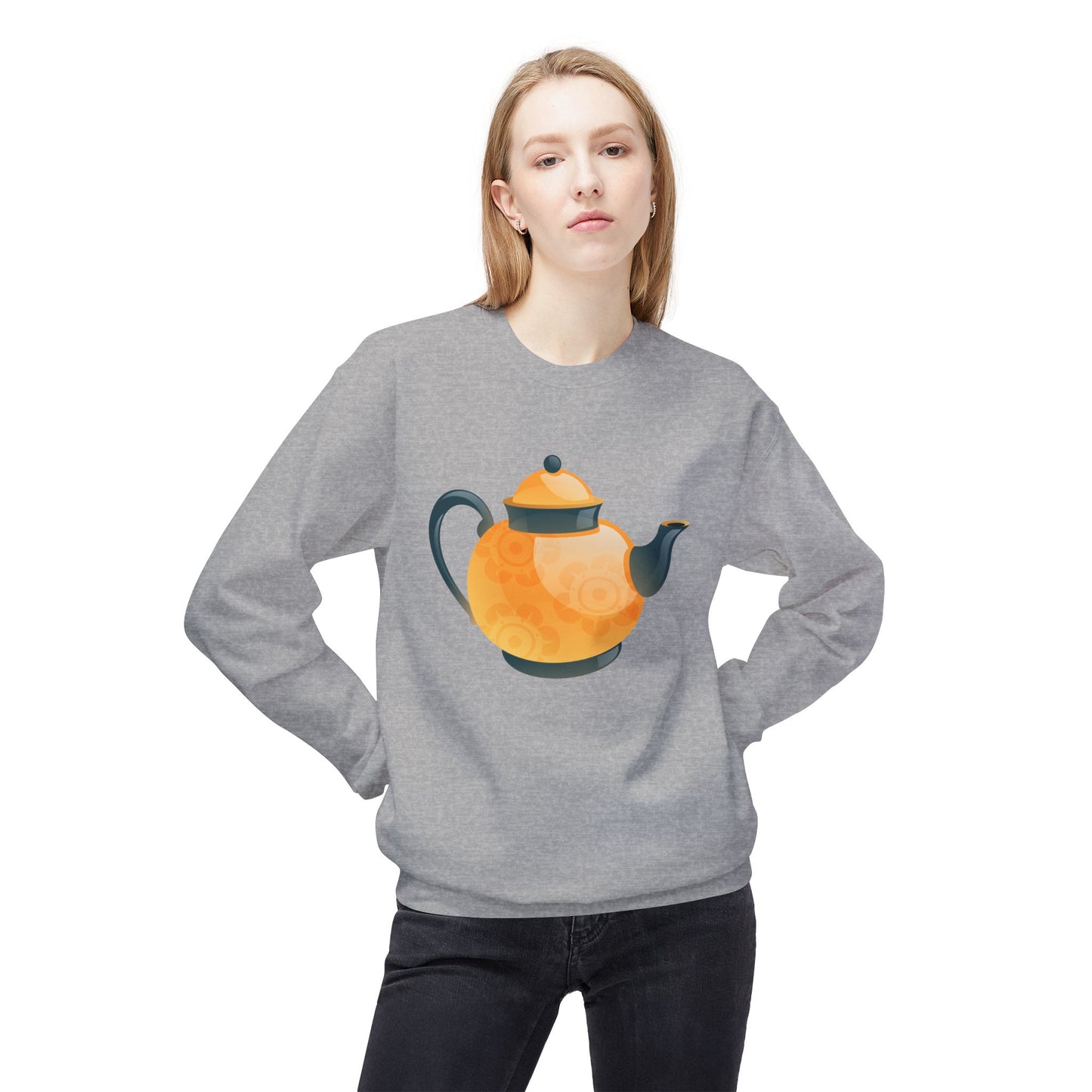 Unisex Midweight Softstyle Fleece Crewneck Sweatshirt - Classic British Tea Kettle - Timeless Elegance in Tea Time
