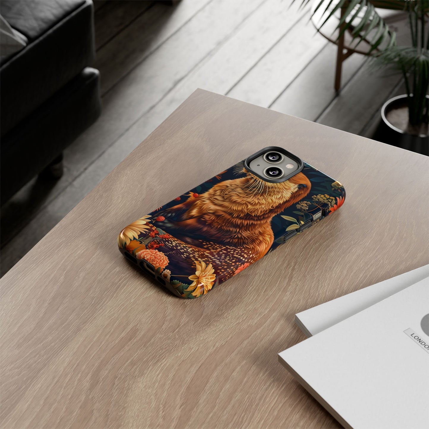 Otter Phone Case, Floral Otter Design, Tough Phone Cover, Nature Lover Gift, Cute Animal Accessories