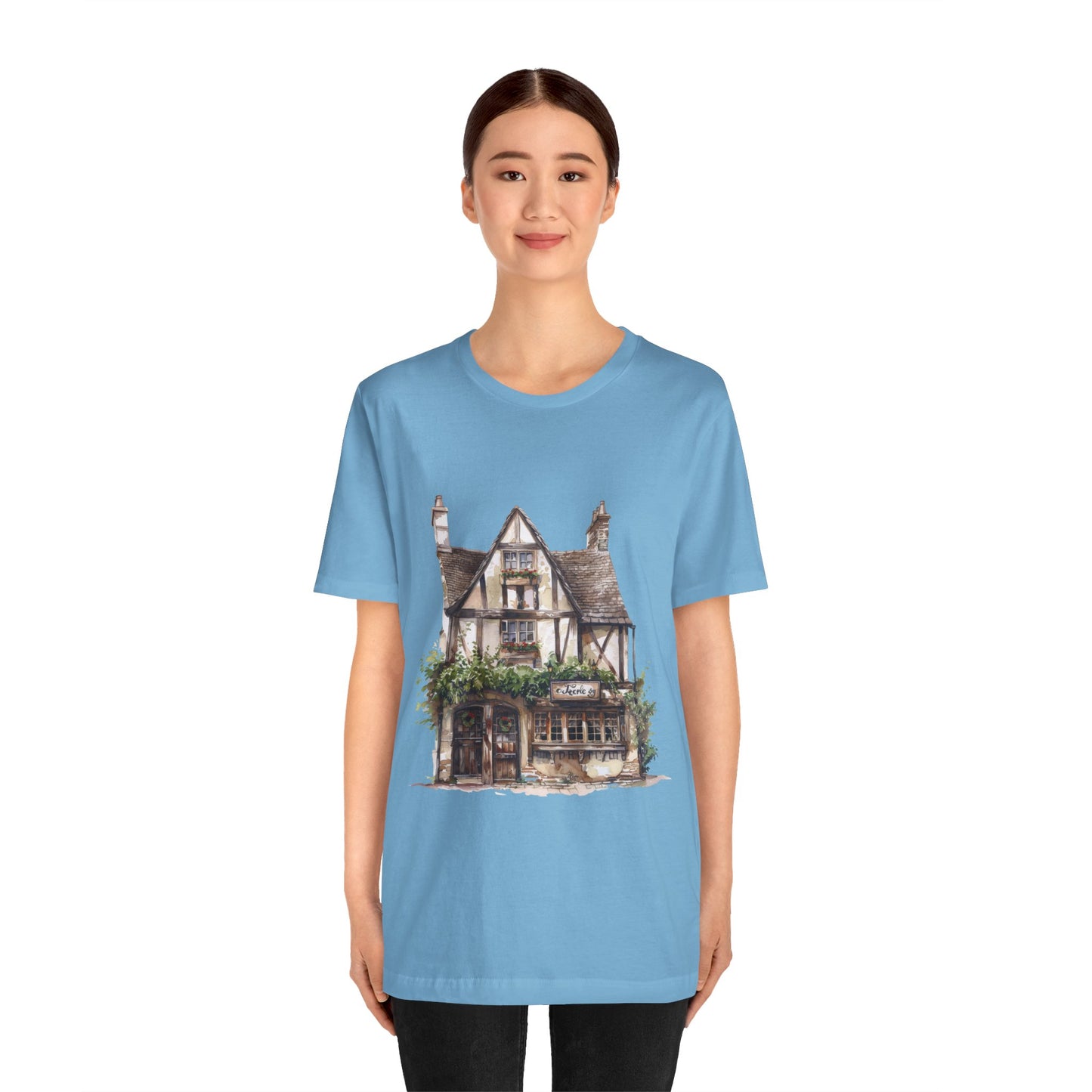 Unisex Jersey Short Sleeve Tee - Cottages & Cobblestones - A British Village Dream