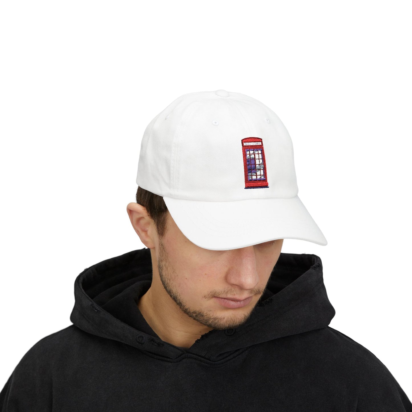 Classic Dad Cap with Vintage Red Phone Booth Design, Casual Hat for Everyday Wear, Gift for Father's Day, Trendy Baseball Cap