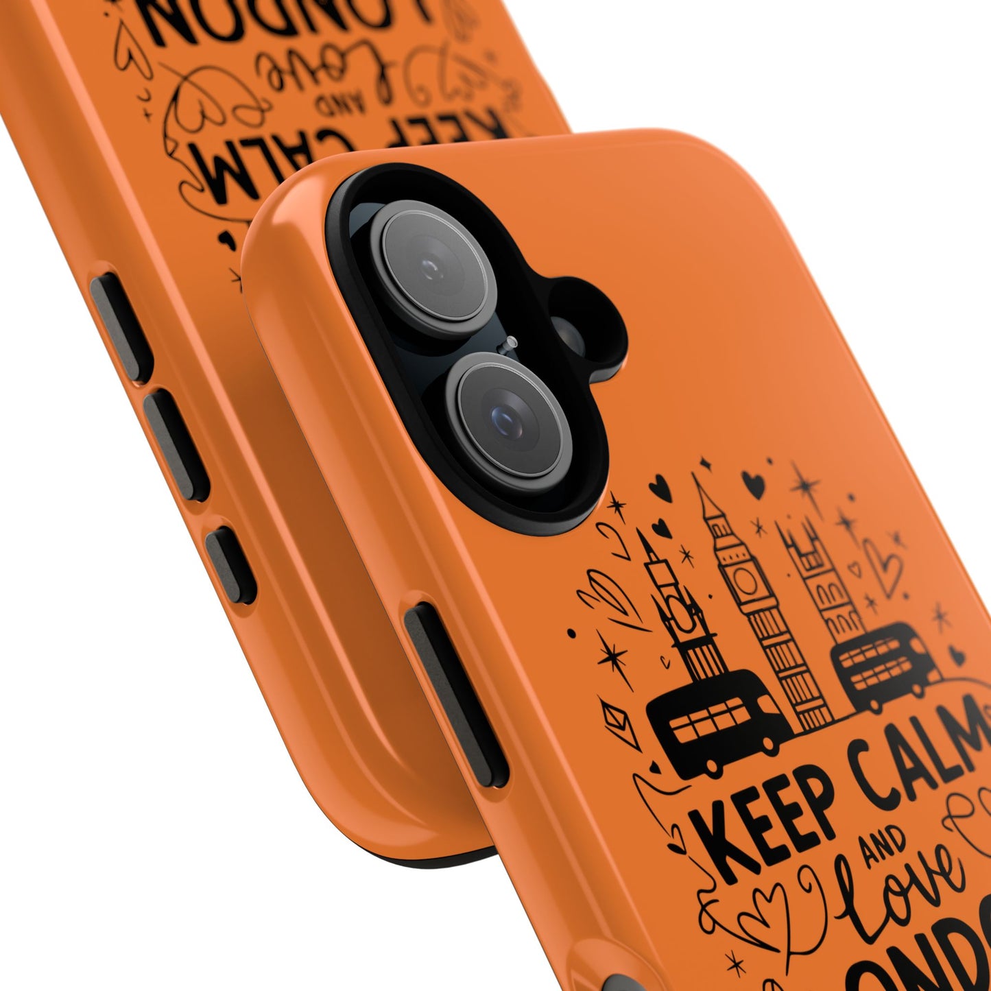 London-Themed Phone Case: Keep Calm and Love London, UK Souvenir, Travel Gift, City Lover, Smartphone Accessories, Orange Design