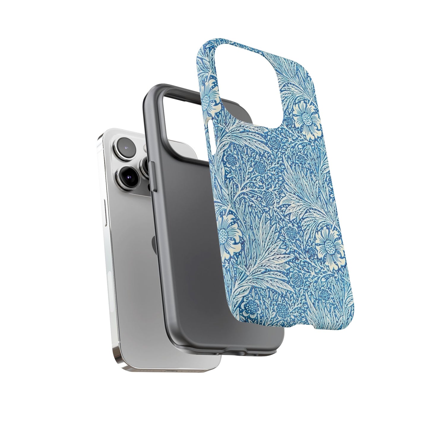 Stylish Phone Case, Tough Floral Phone Cover, Fashionable Tech Accessory, Gift for Her, Blue Flower Design