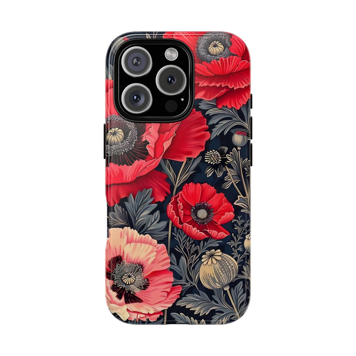 Floral Phone Case with Artistic Poppies, Tough Cases, Flower Design, Nature Lover Gift, Customizable Mobile Cover, Stylish Phone Accessories