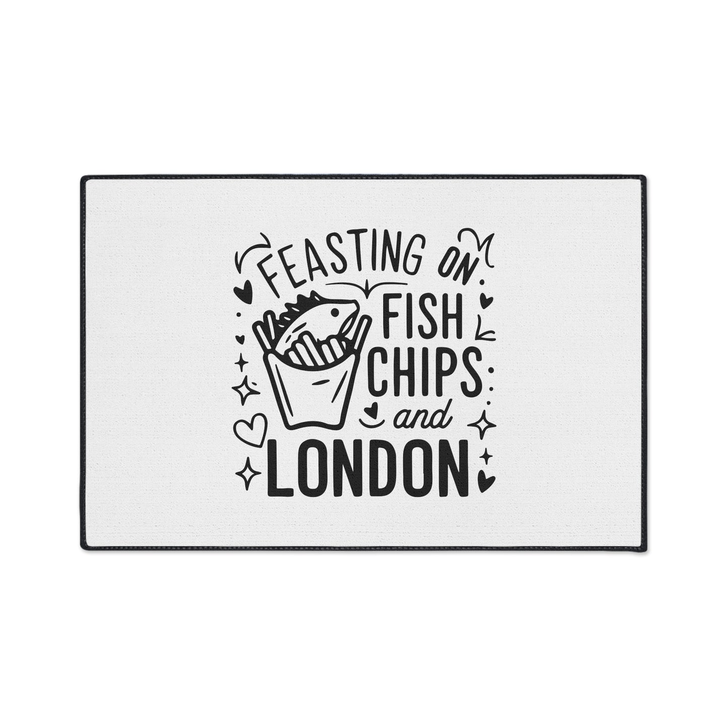 Feasting on Fish and Chips Floor Mat | Kitchen Decor | Home Welcome Mat | Fun Doormat | Gift for Fish Lovers | London-Themed Decor