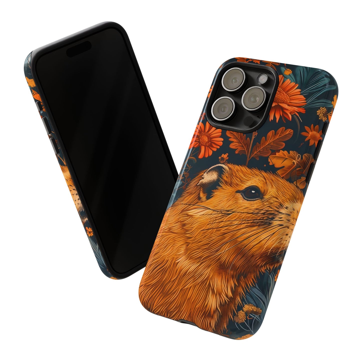 Capybara Phone Case, Floral Phone Cover, Tough Case for Animal Lovers, Unique Gift, Cute and Functional, Nature Inspired Design