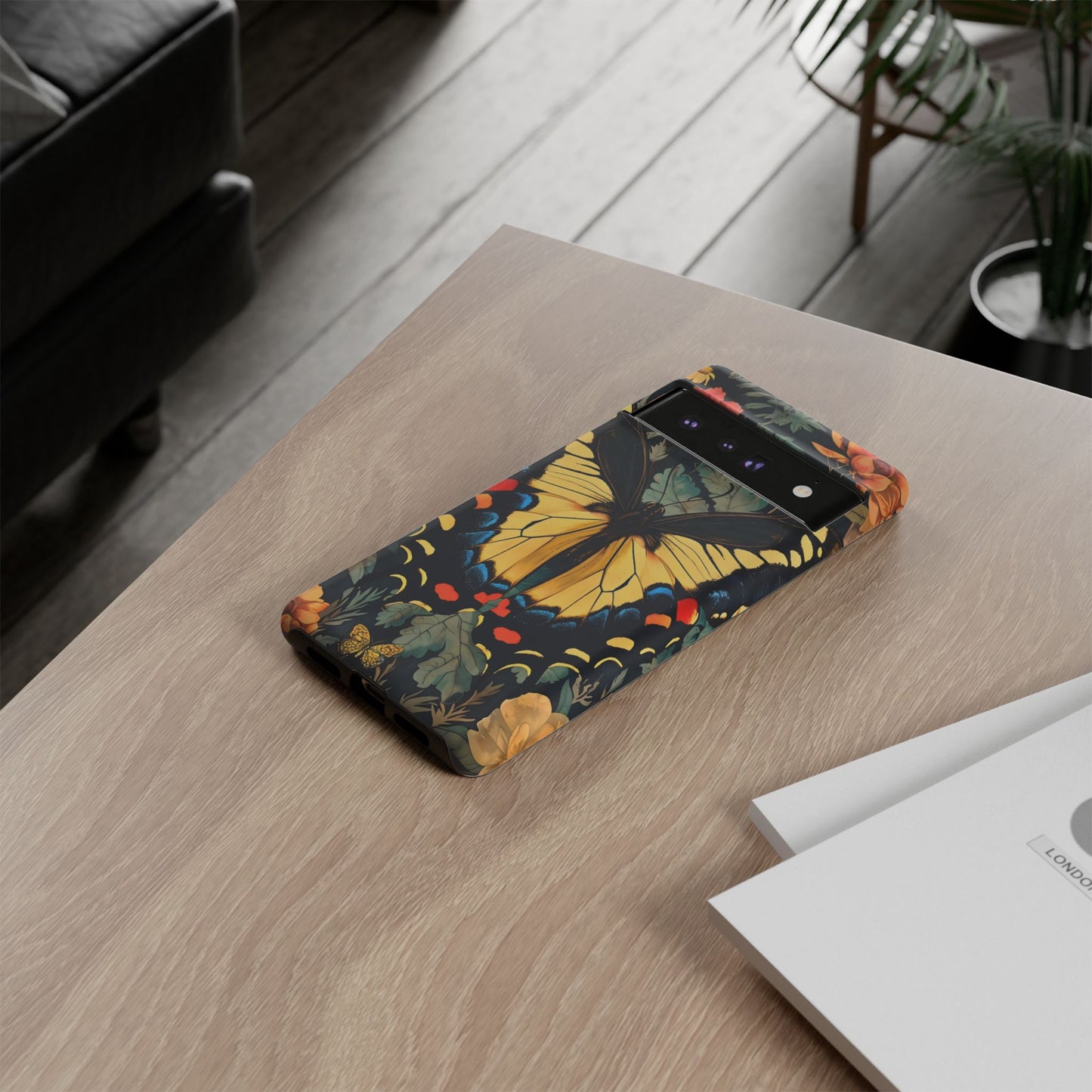 Butterfly Floral Phone Case, Art-inspire Tough Case, Gift for Nature Lovers, Butterfly Pattern Cover, Eco-Friendly Mobile Accessory