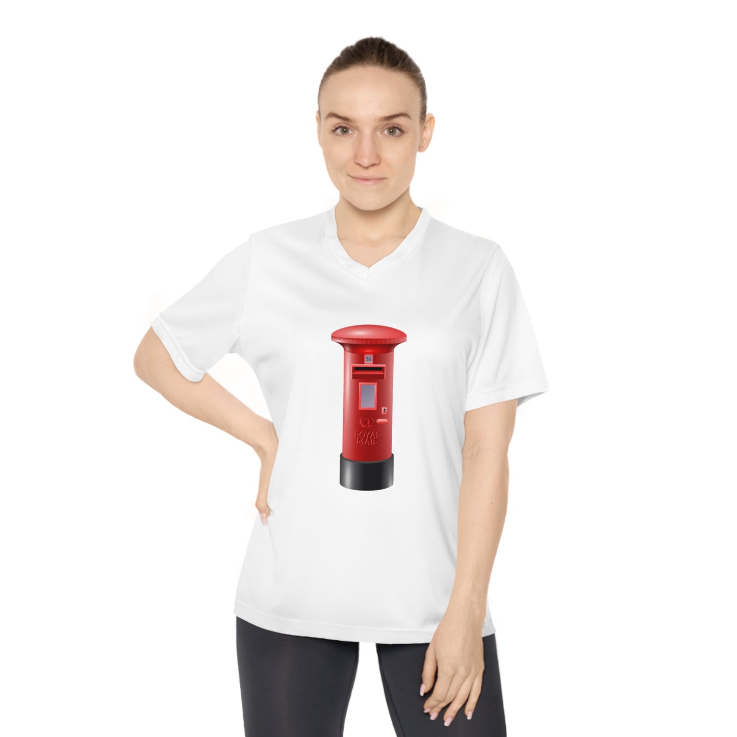 V-Neck T-Shirt - Women's Performance Tee for Mail Lovers - Red Postbox