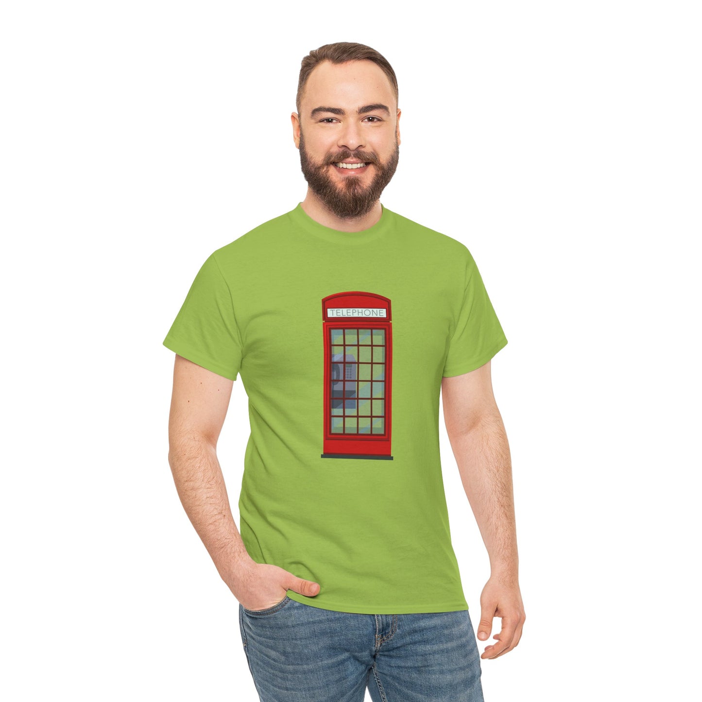 Unisex Heavy Cotton T-Shirt - Vintage British Telephone Box Design