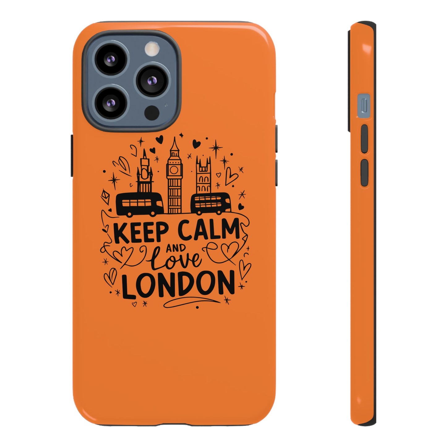 London-Themed Phone Case: Keep Calm and Love London, UK Souvenir, Travel Gift, City Lover, Smartphone Accessories, Orange Design