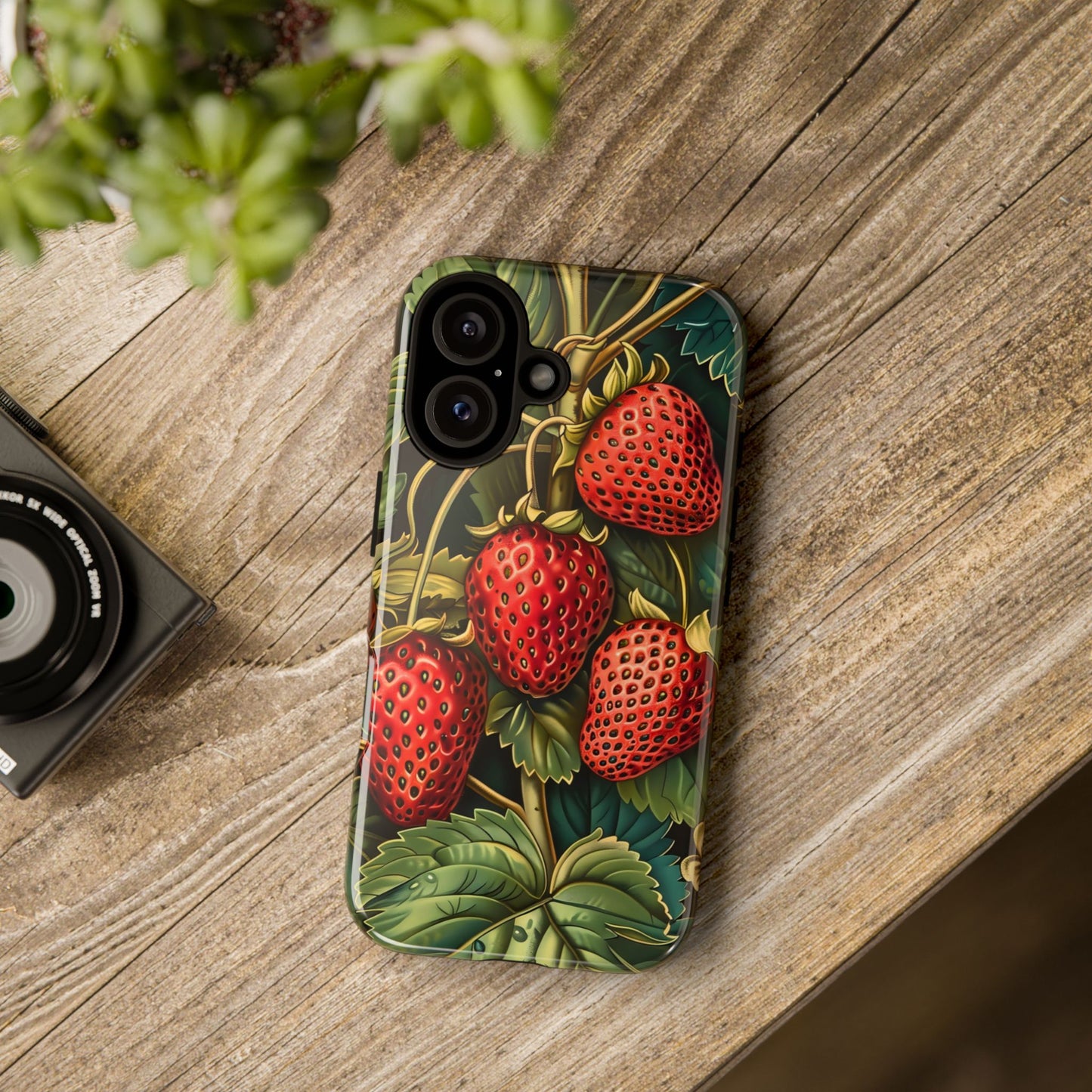 Strawberry Phone Case, Tough Berry Case, Floral Phone Cover, Cute Smartphone Shell, Nature-Inspired Gift