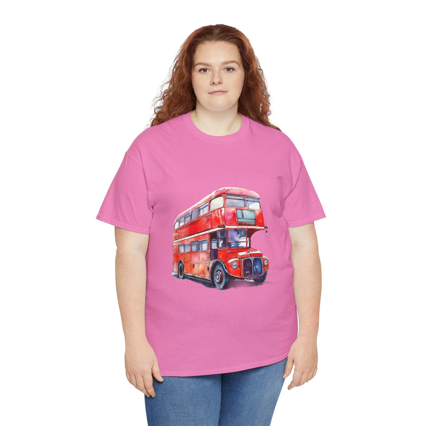 Unisex Heavy Cotton Tee - London Transport English Bus - Iconic Red Double-Decker