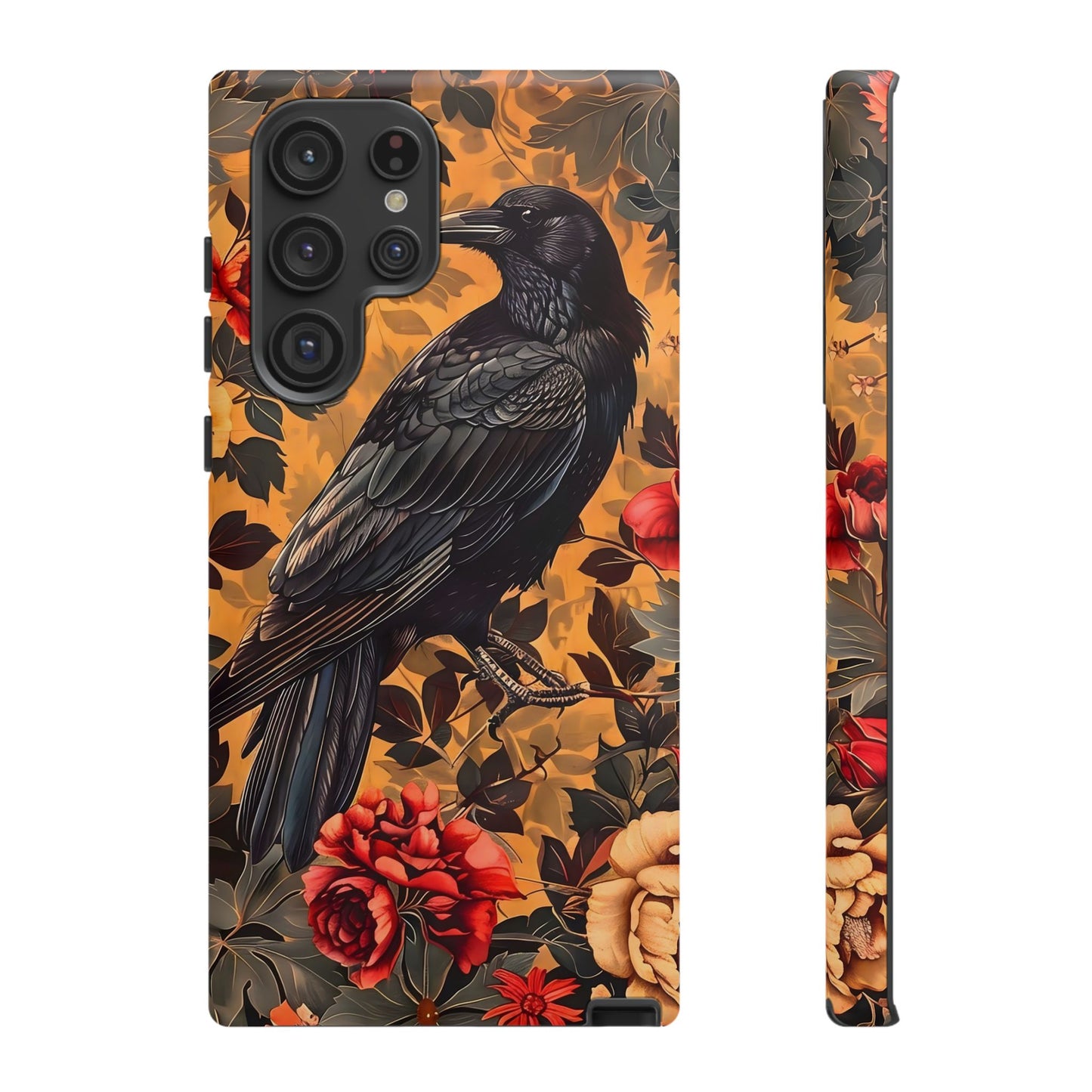 Raven Floral Phone Case - Tough Cases, Blackbird Decor, Gift for Nature Lovers, Bird Themed Accessories, Unique Phone Cover