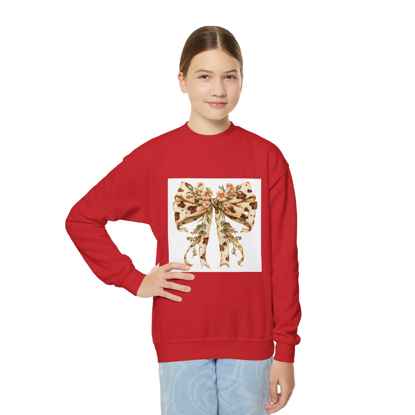 Floral Bow Youth Crewneck Sweatshirt - Cozy Style for Every Occasion