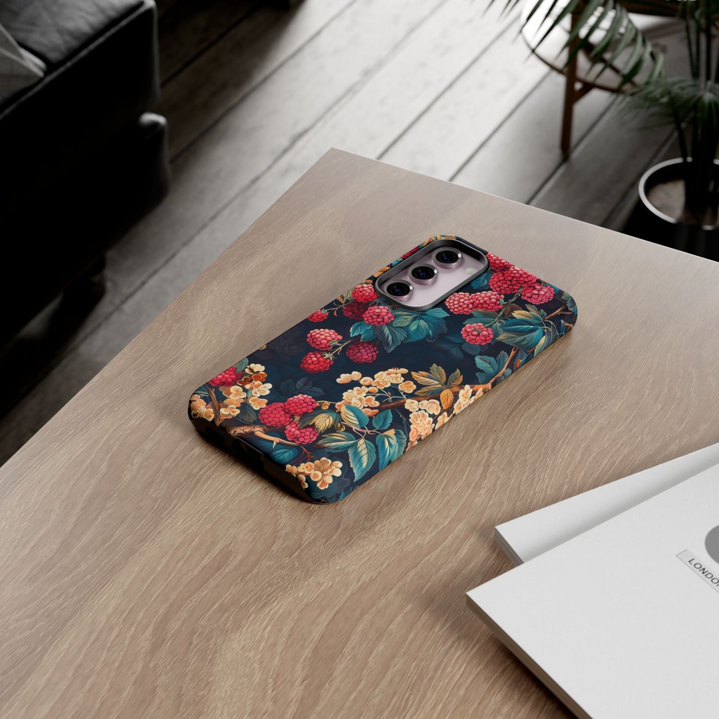 Floral Phone Case with Berry Design, Durable Phone Cover, Floral Print, Gift for Plant Lovers, Nature-Inspired Accessory