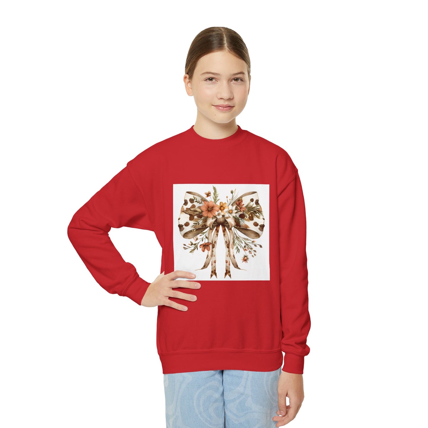 Floral Bow Youth Crewneck Sweatshirt - Cute & Stylish Gift for Kids