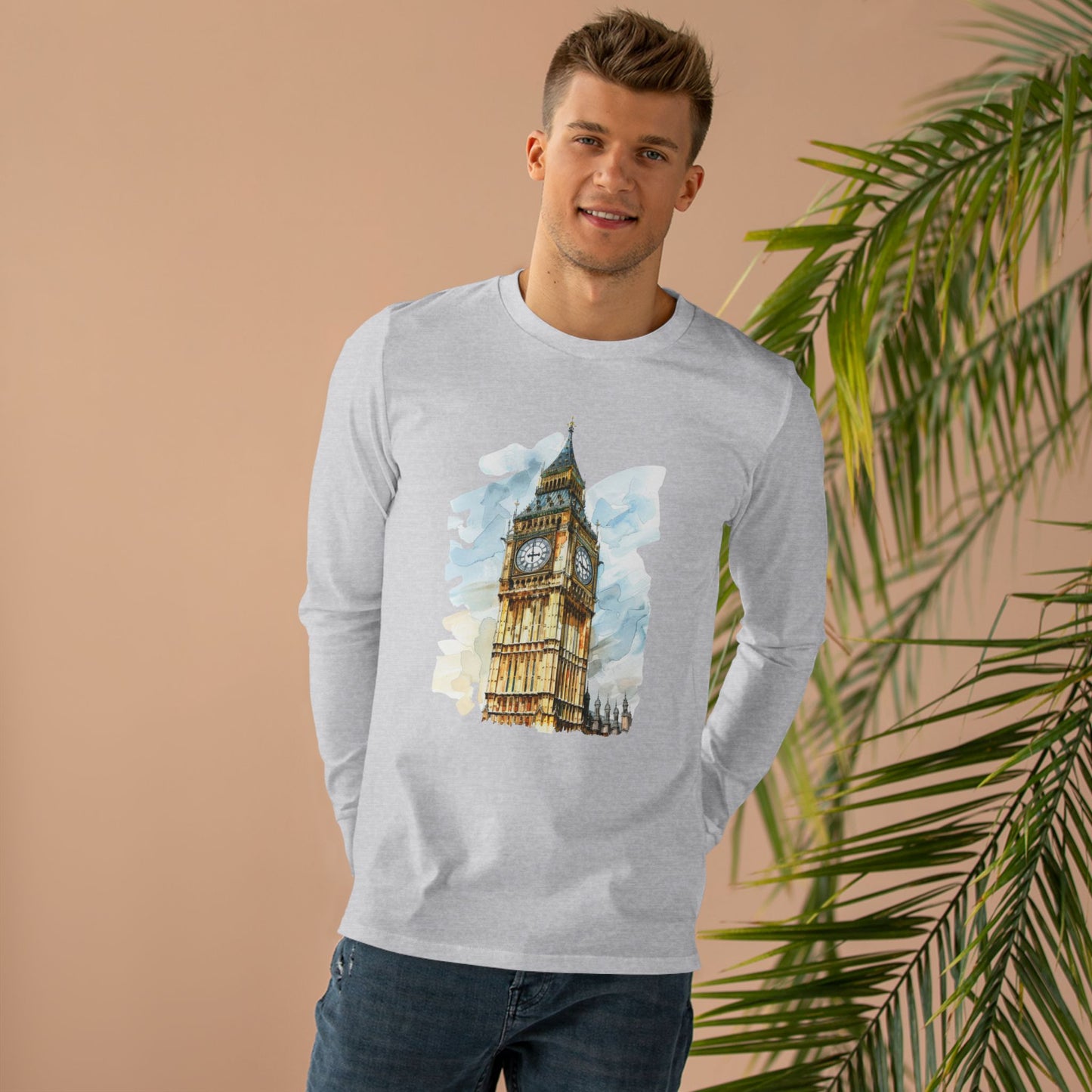 Men’s Base Longsleeve Tee - Big Ben - Iconic British Tower and Landmark