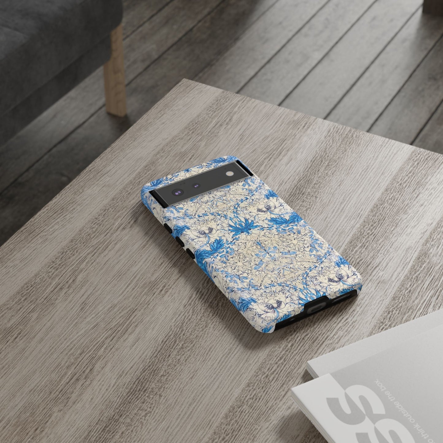Elegant Floral Phone Case, Tough iPhone Cover, Stylish Mobile Protector, Blue Patterned Case, Unique Gift for Her