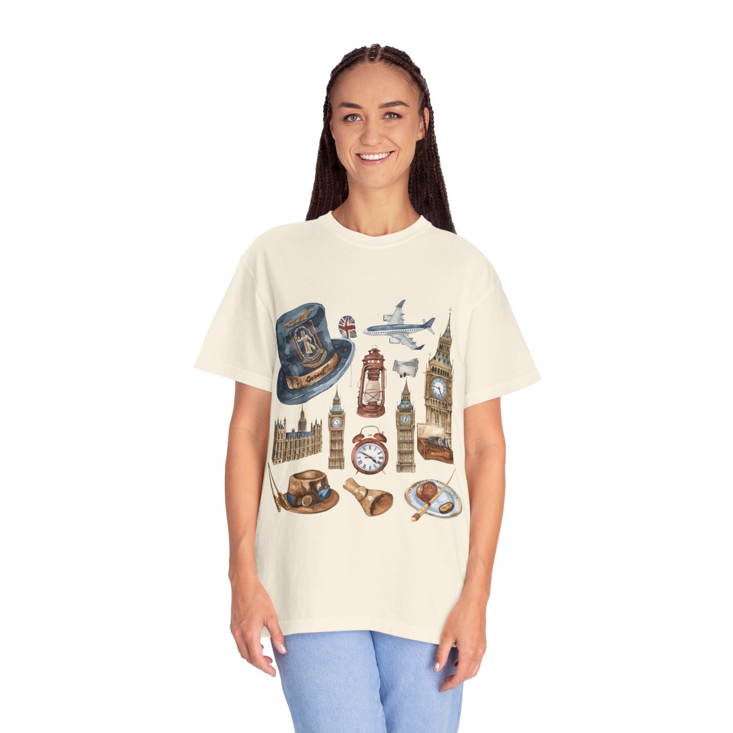 Unisex Garment-Dyed T-shirt - Icons of England - From Big Ben to Red Buses
