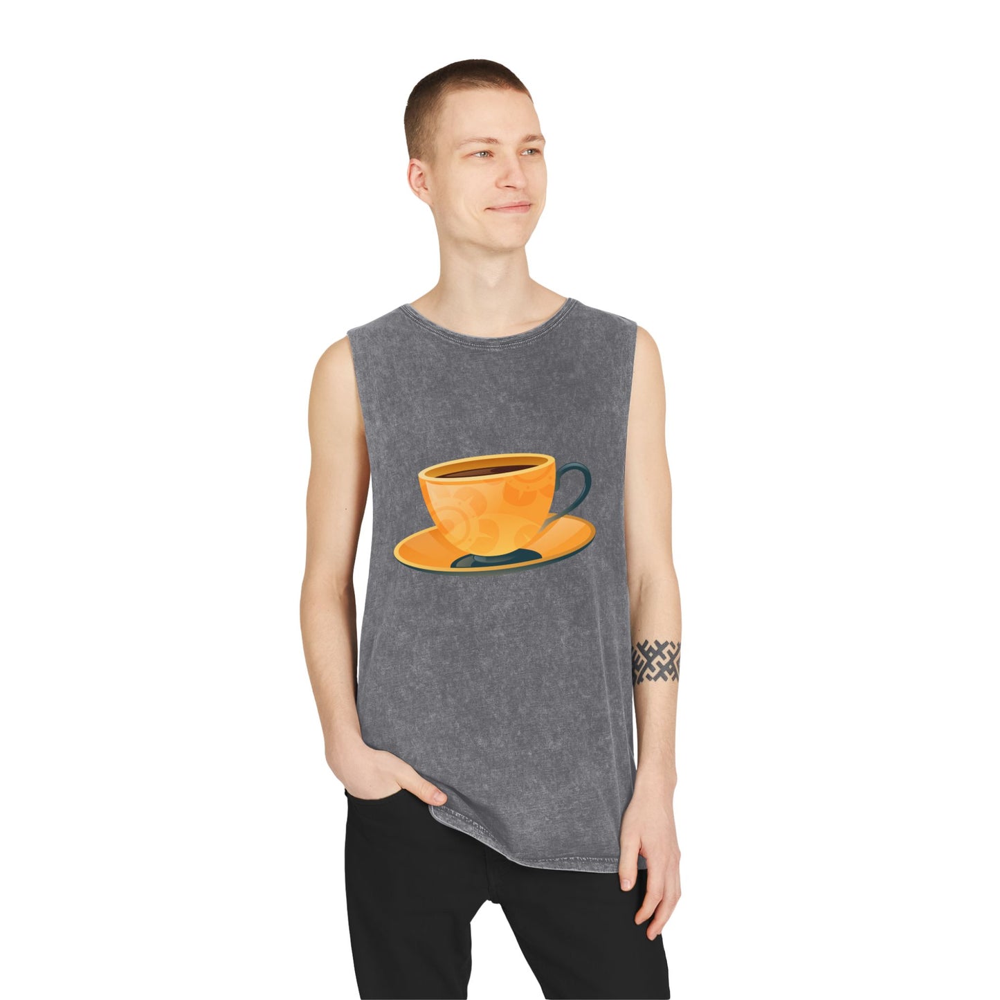 Unisex Stonewash Tank Top - Elegant British Tea Cup - Classic Tea Time Style