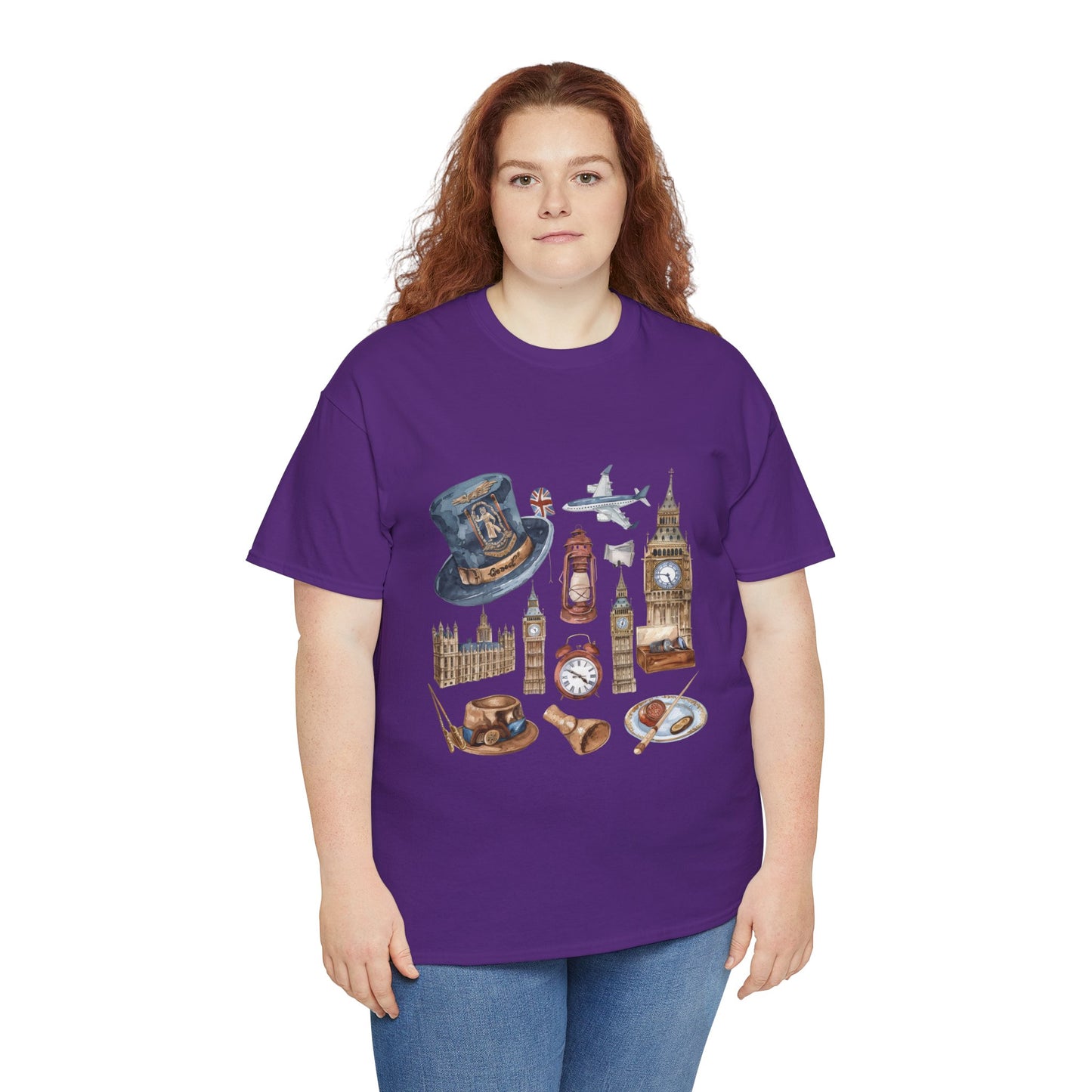 Unisex Heavy Cotton Tee - Icons of England - From Big Ben to Red Buses