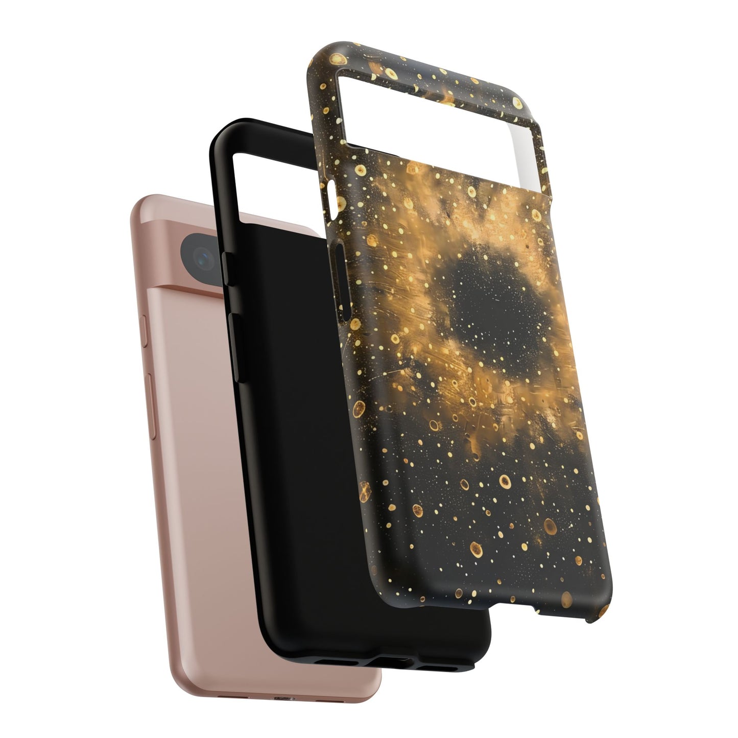 Stylish Phone Case with Golden Galaxy Design, Tough Phone Cover, Trendy Mobile Accessory, Gift for Space Lovers, Protective Phone Shell