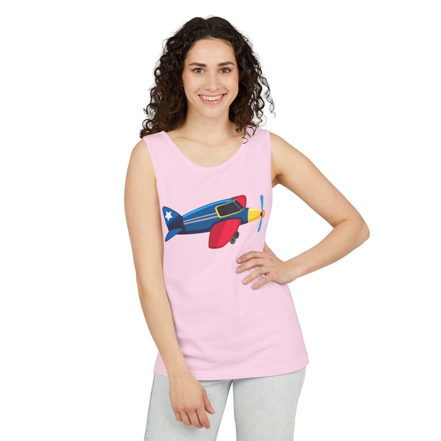 Unisex Garment-Dyed Tank Top - Vintage Airplane Illustration - Retro Aviation Design