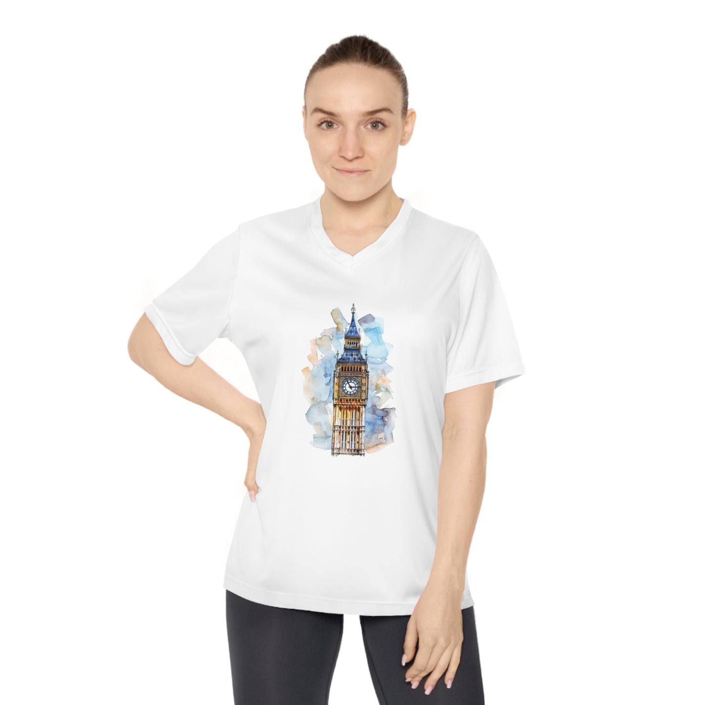 Women's Performance V-Neck T-Shirt - London's Big Ben Landmark Painting