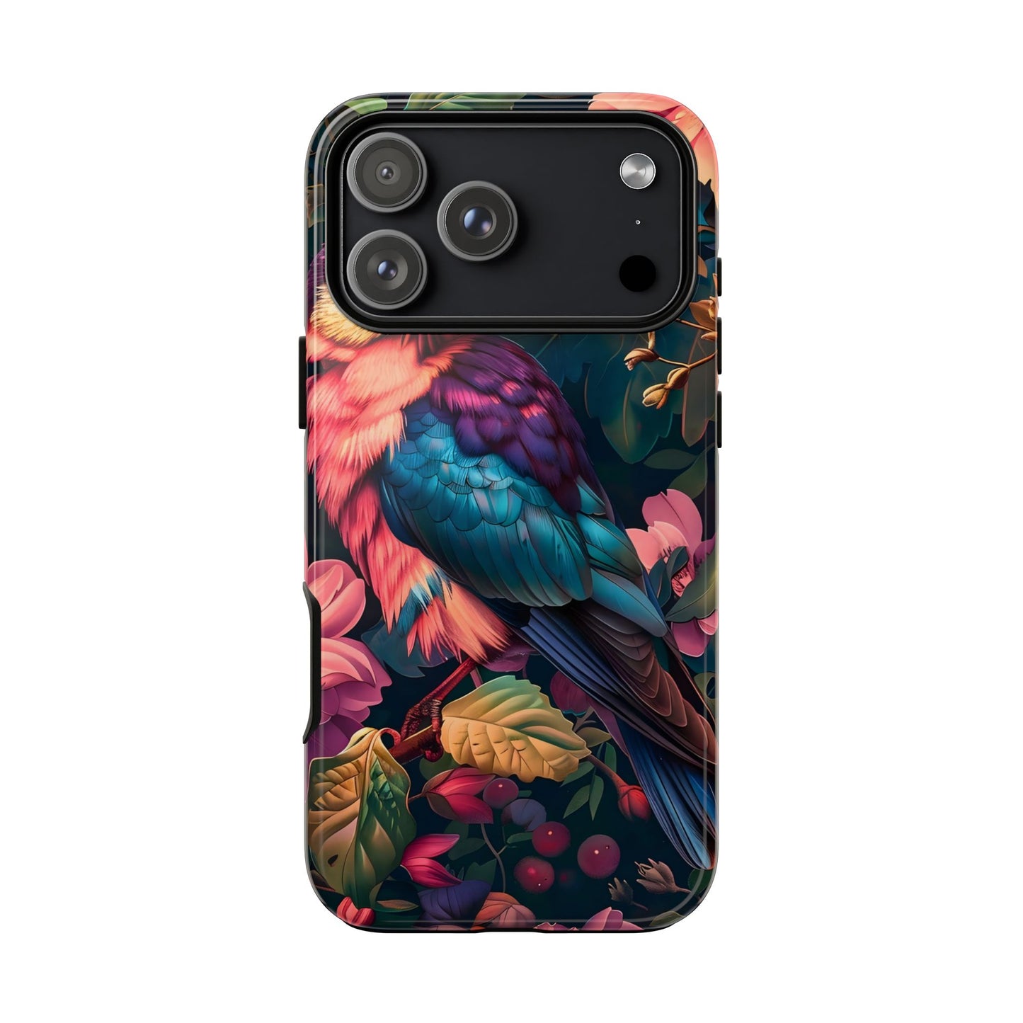 Vibrant Phone Case, Tropical Bird Design, Tough Phone Cover, Floral Tech Accessory, Gift for Nature Lovers
