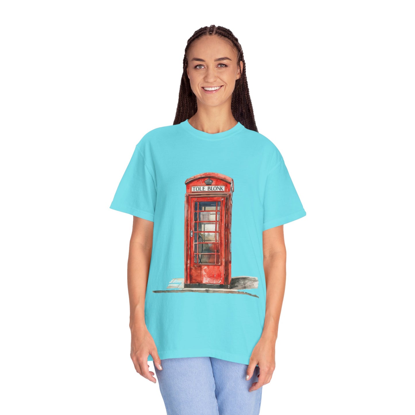Unisex Garment-Dyed T-shirt - Iconic British Public Telephone - Classic Red Phone Box Design
