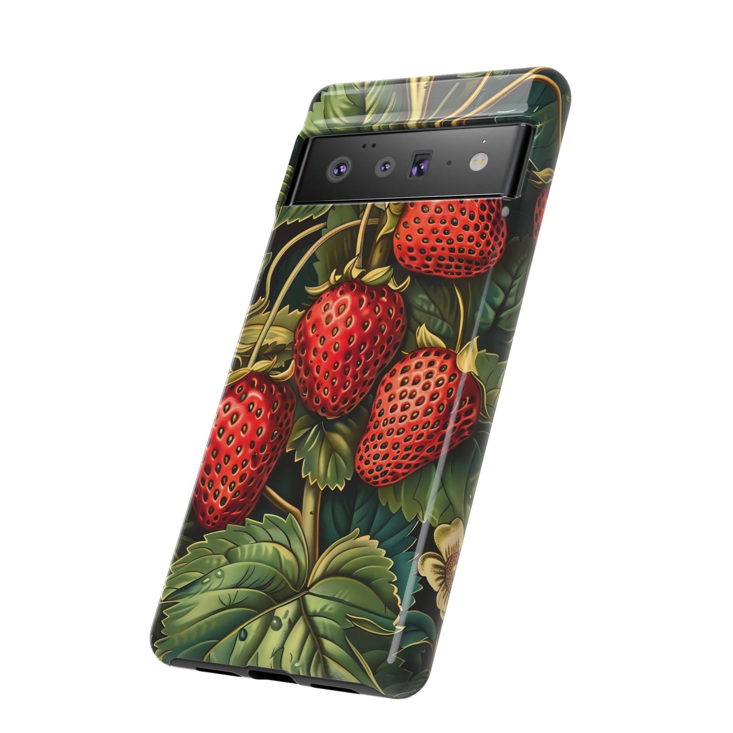 Strawberry Phone Case, Tough Berry Case, Floral Phone Cover, Cute Smartphone Shell, Nature-Inspired Gift