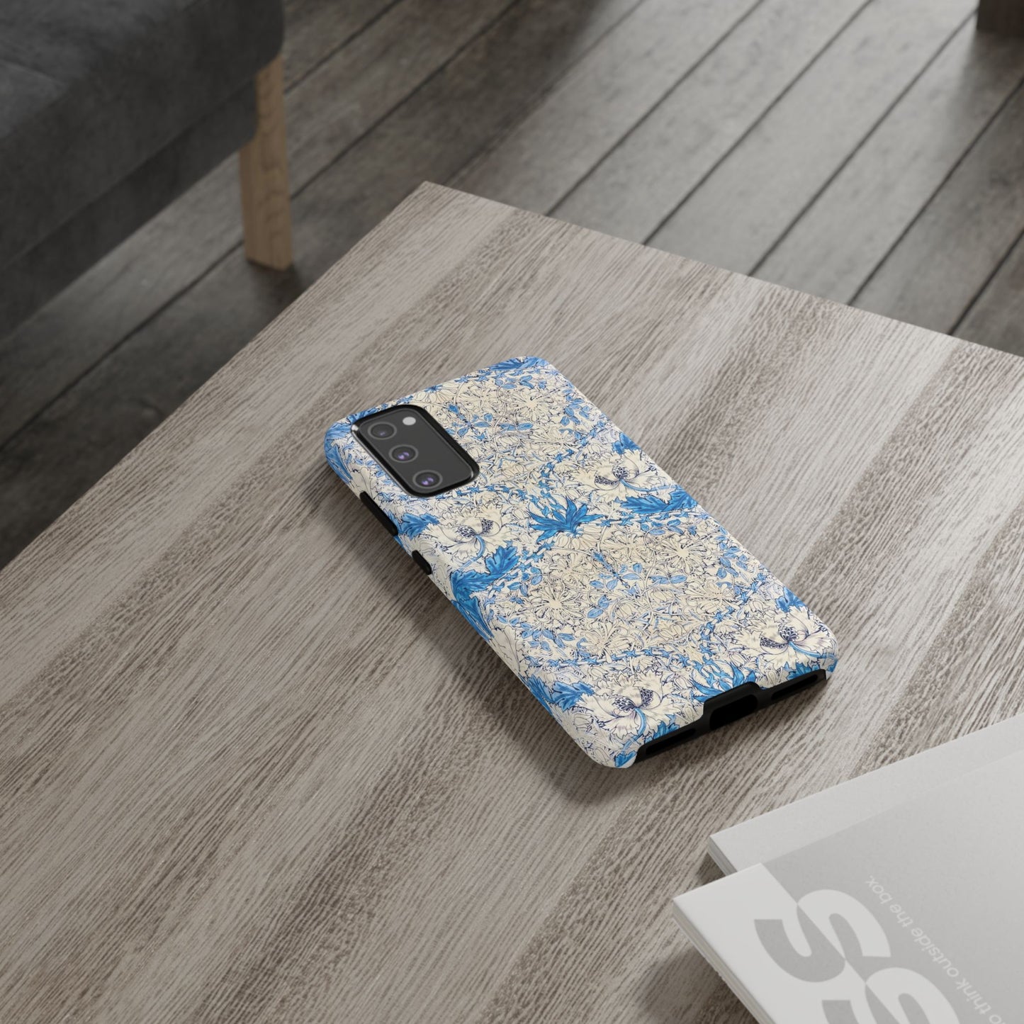 Elegant Floral Phone Case, Tough iPhone Cover, Stylish Mobile Protector, Blue Patterned Case, Unique Gift for Her