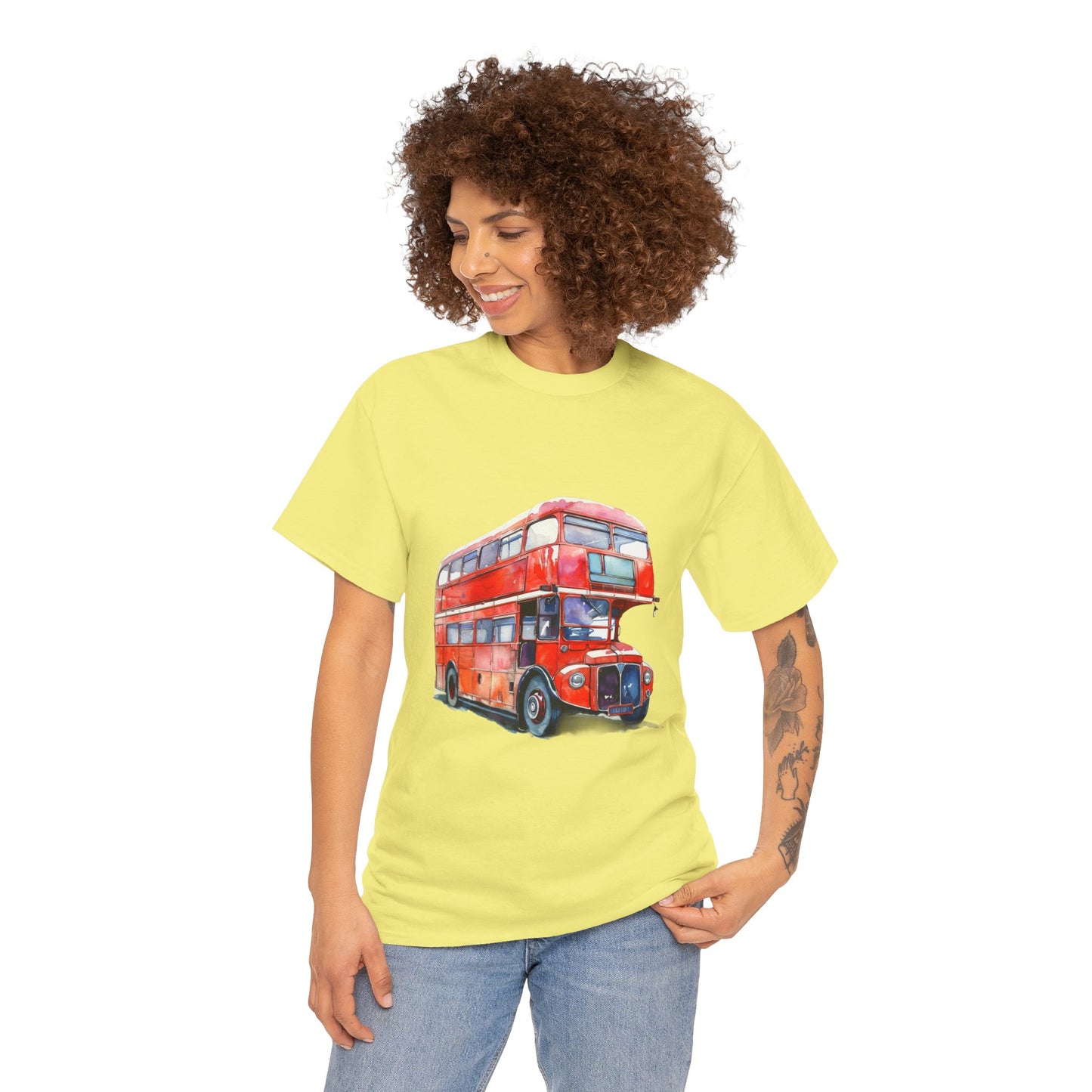 Unisex Heavy Cotton Tee - London Transport English Bus - Iconic Red Double-Decker