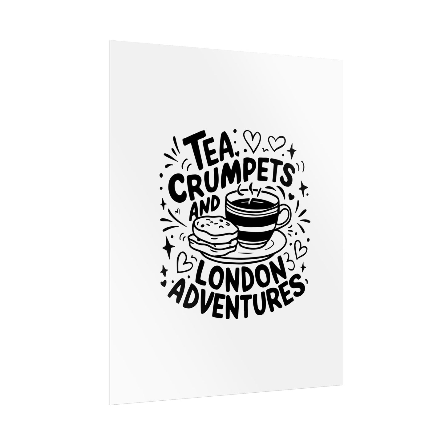 London Adventure Tea Crumpet Rolled Poster, Cute Wall Art, Gift for Tea Lovers, Home Decor, Travel Enthusiasts