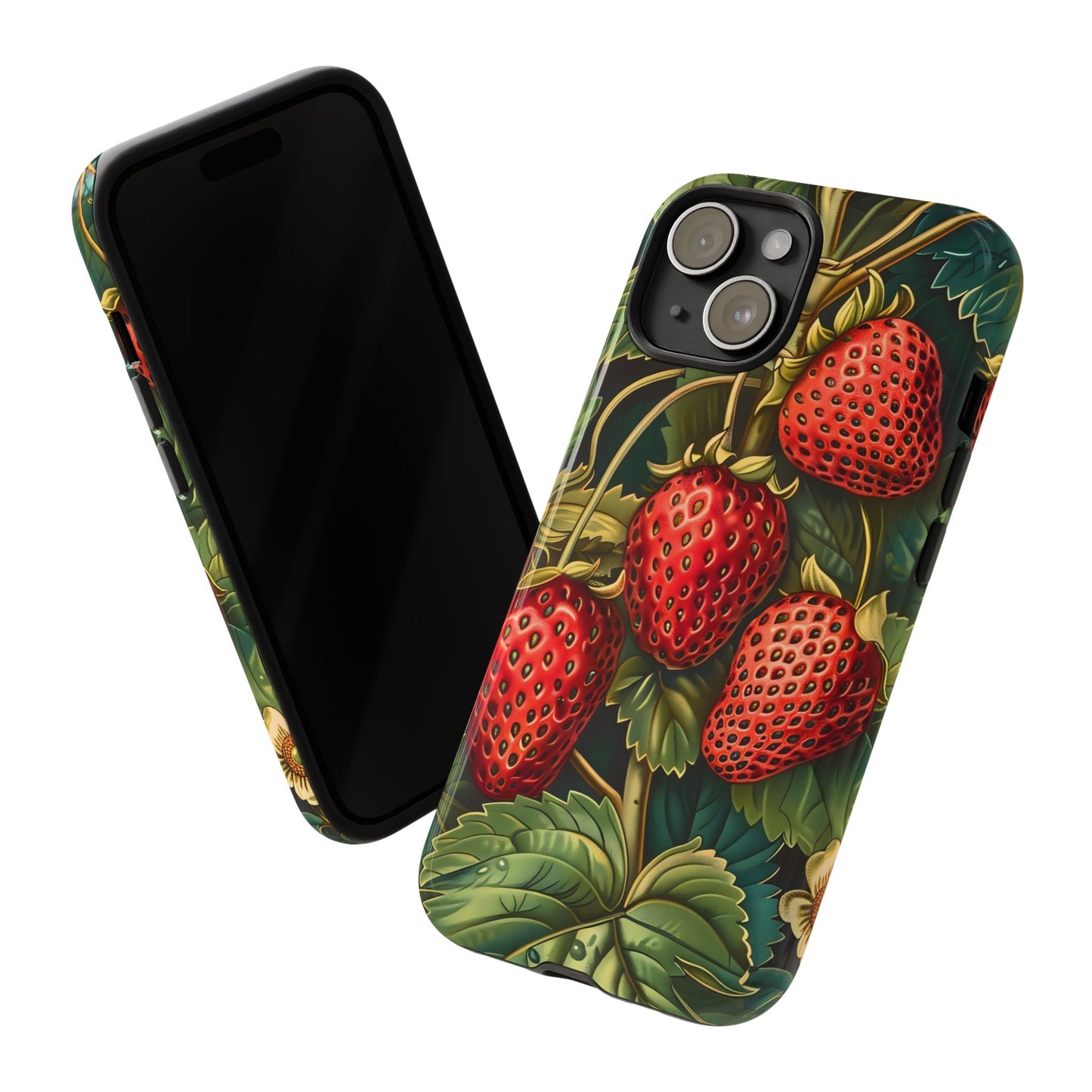 Strawberry Phone Case, Tough Berry Case, Floral Phone Cover, Cute Smartphone Shell, Nature-Inspired Gift