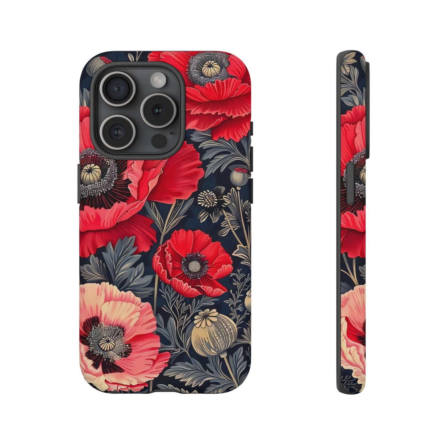 Floral Phone Case with Artistic Poppies, Tough Cases, Flower Design, Nature Lover Gift, Customizable Mobile Cover, Stylish Phone Accessories