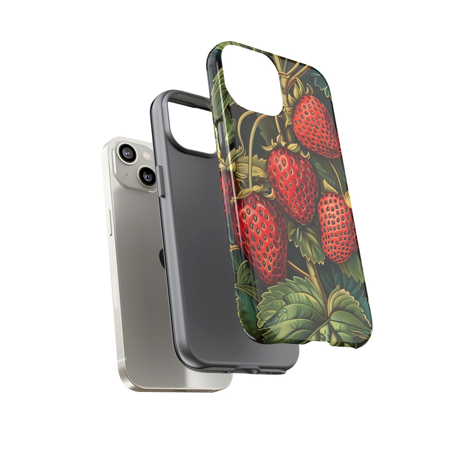 Strawberry Phone Case, Tough Berry Case, Floral Phone Cover, Cute Smartphone Shell, Nature-Inspired Gift