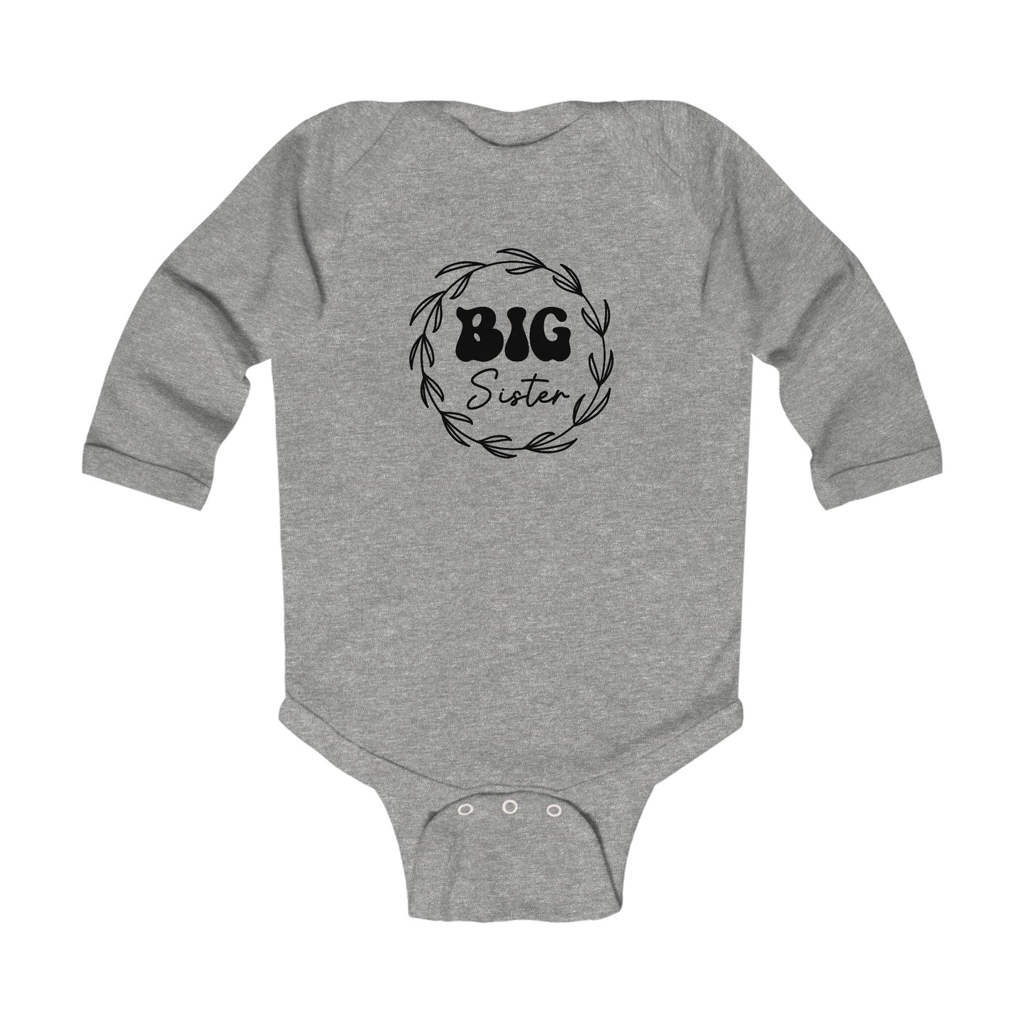 Big Sister Infant Long Sleeve Bodysuit - Cute Grey Onesie for Siblings
