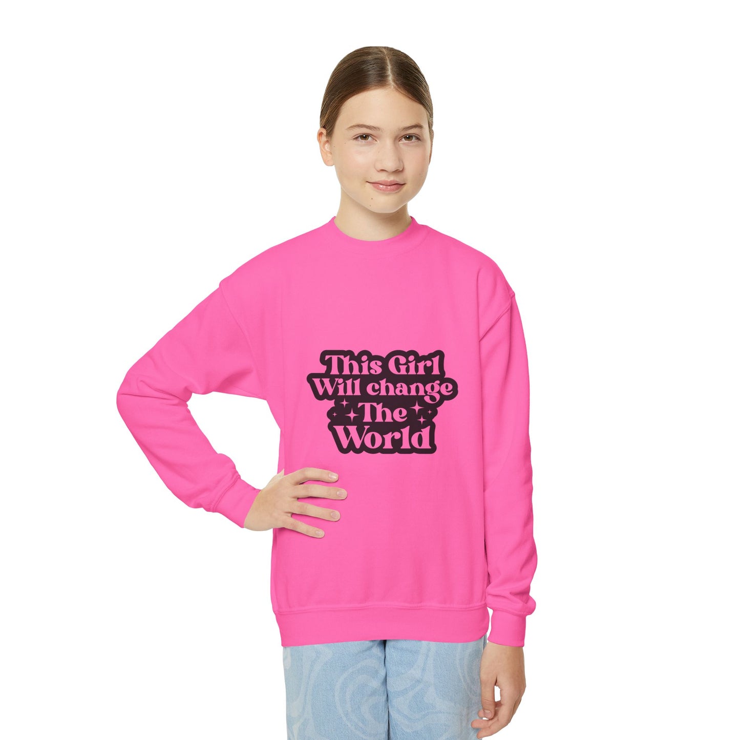 Inspirational Youth Crewneck Sweatshirt - "This Girl Will Change the World"