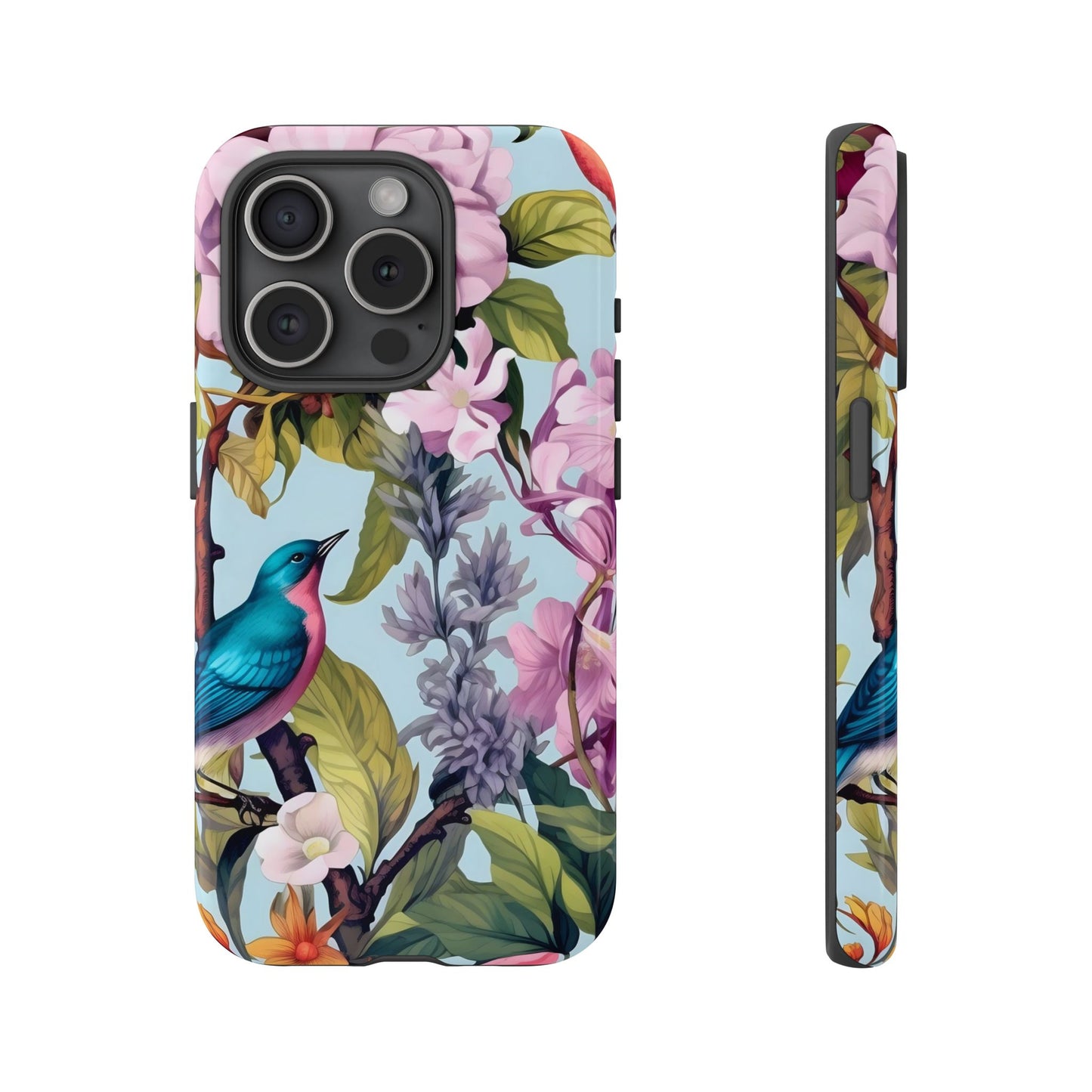 Floral Phone Case with Birds, Tough Cases for Nature Lovers, Stylish Phone Accessories, Unique Gifts for Her, Cute Tech Protector