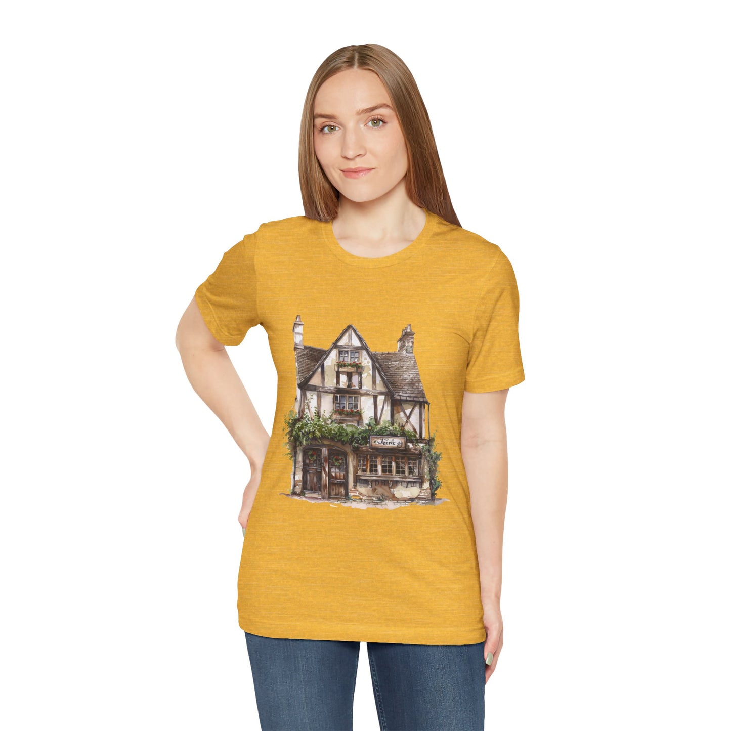 Unisex Jersey Short Sleeve Tee - Cottages & Cobblestones - A British Village Dream