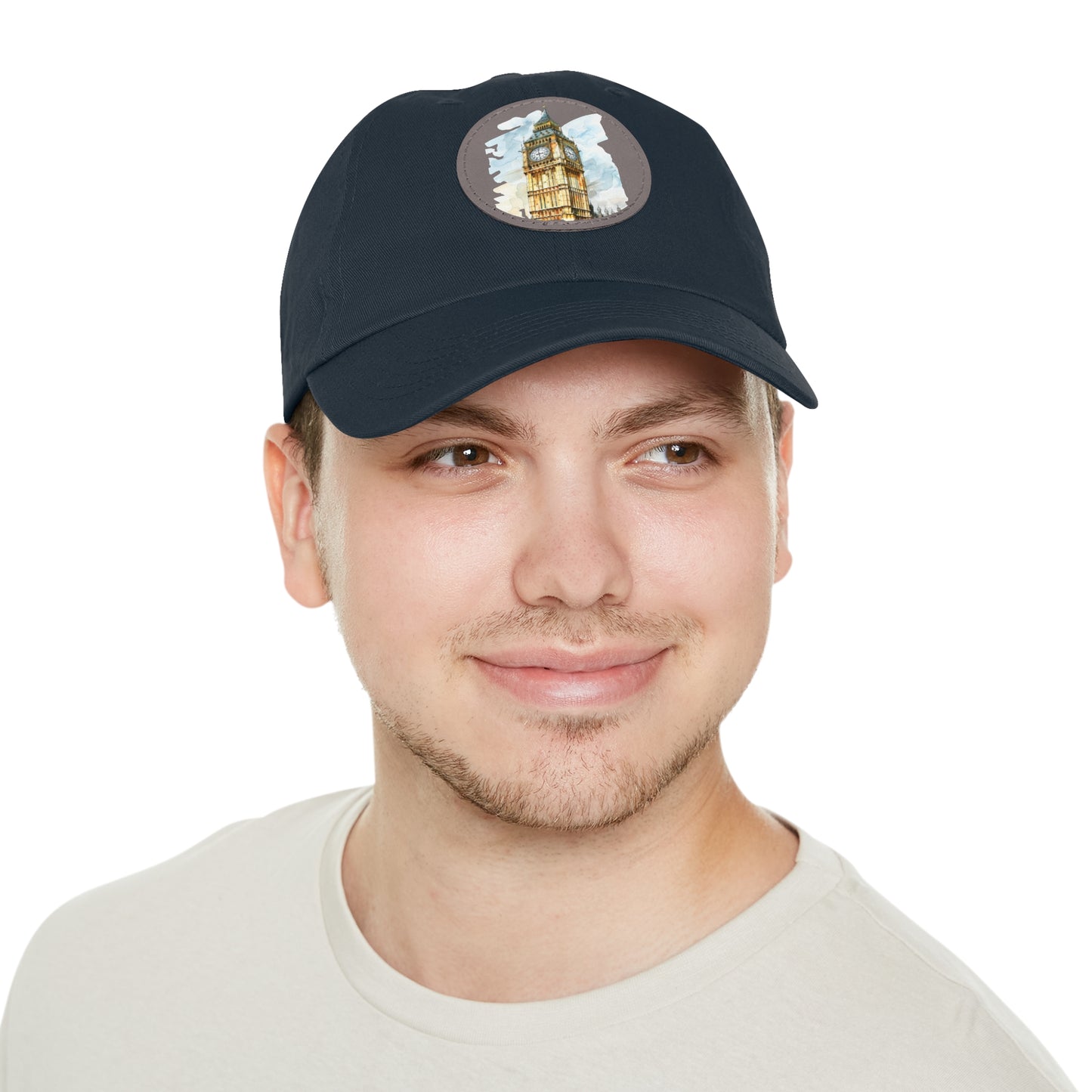 Watercolor Big Ben Dad Hat with Leather Patch, Casual Summer Hat, Gift for Dad, Travel Accessory, Birthday Gift, Outdoor Event Cap