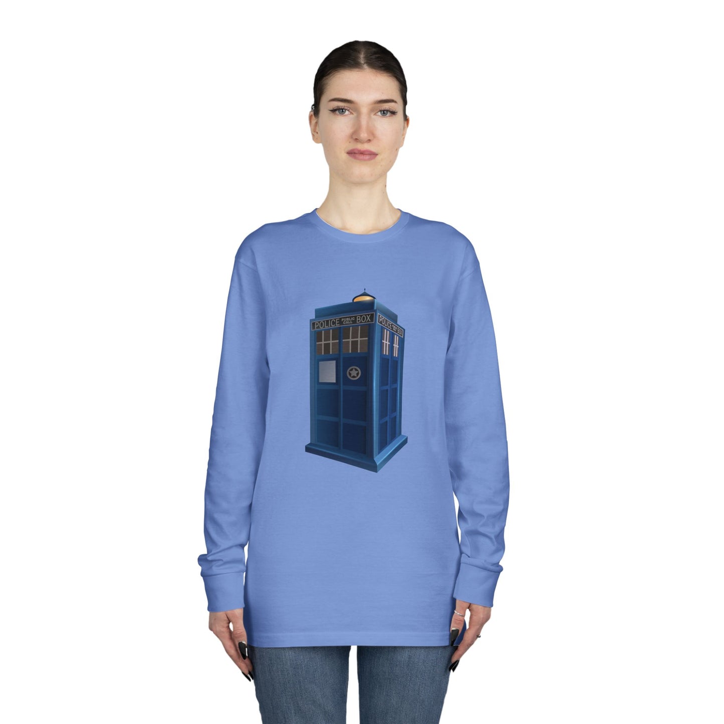Long Sleeve Crewneck Tee - British Police Public Call Box - Iconic TARDIS Design