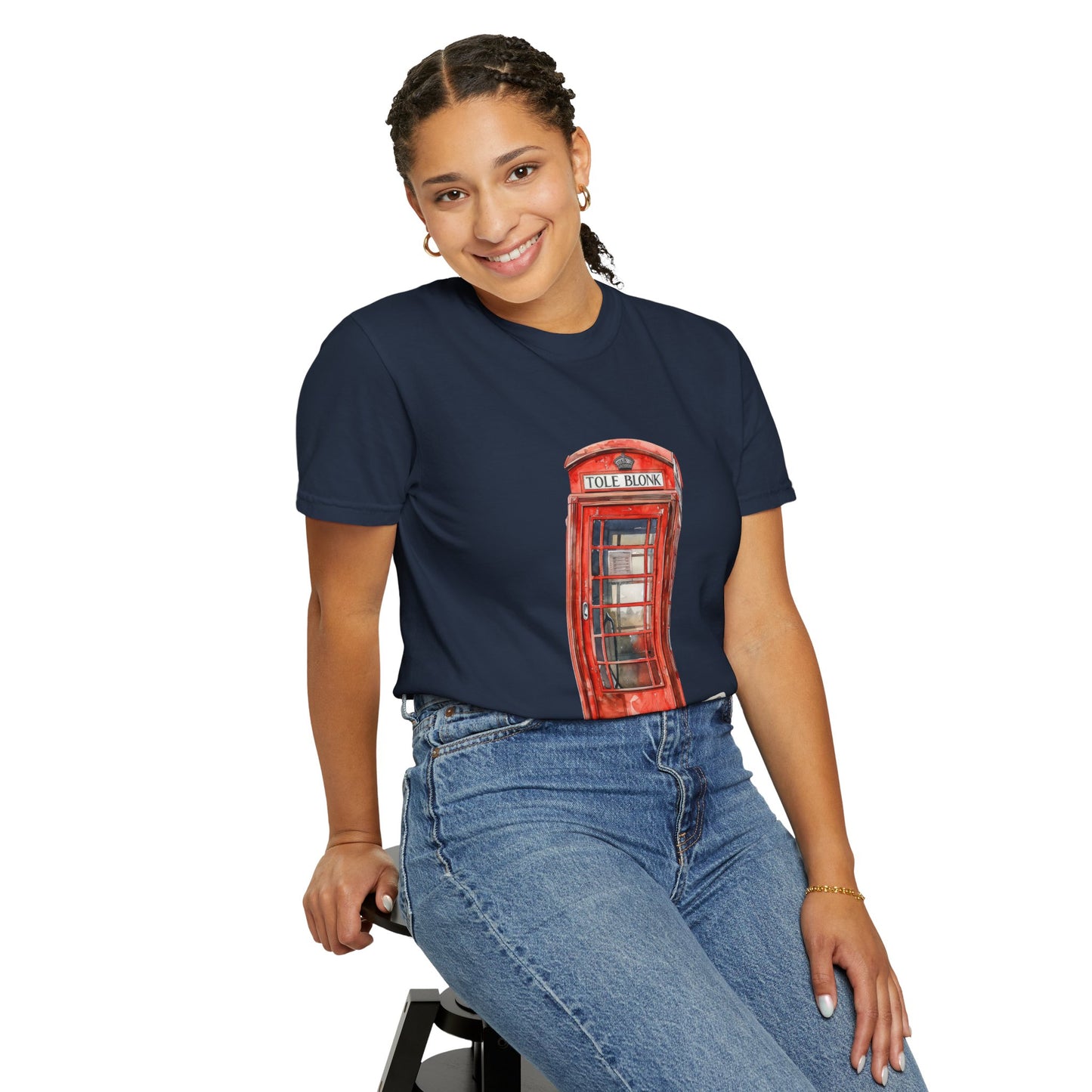 Unisex Garment-Dyed T-shirt - Iconic British Public Telephone - Classic Red Phone Box Design