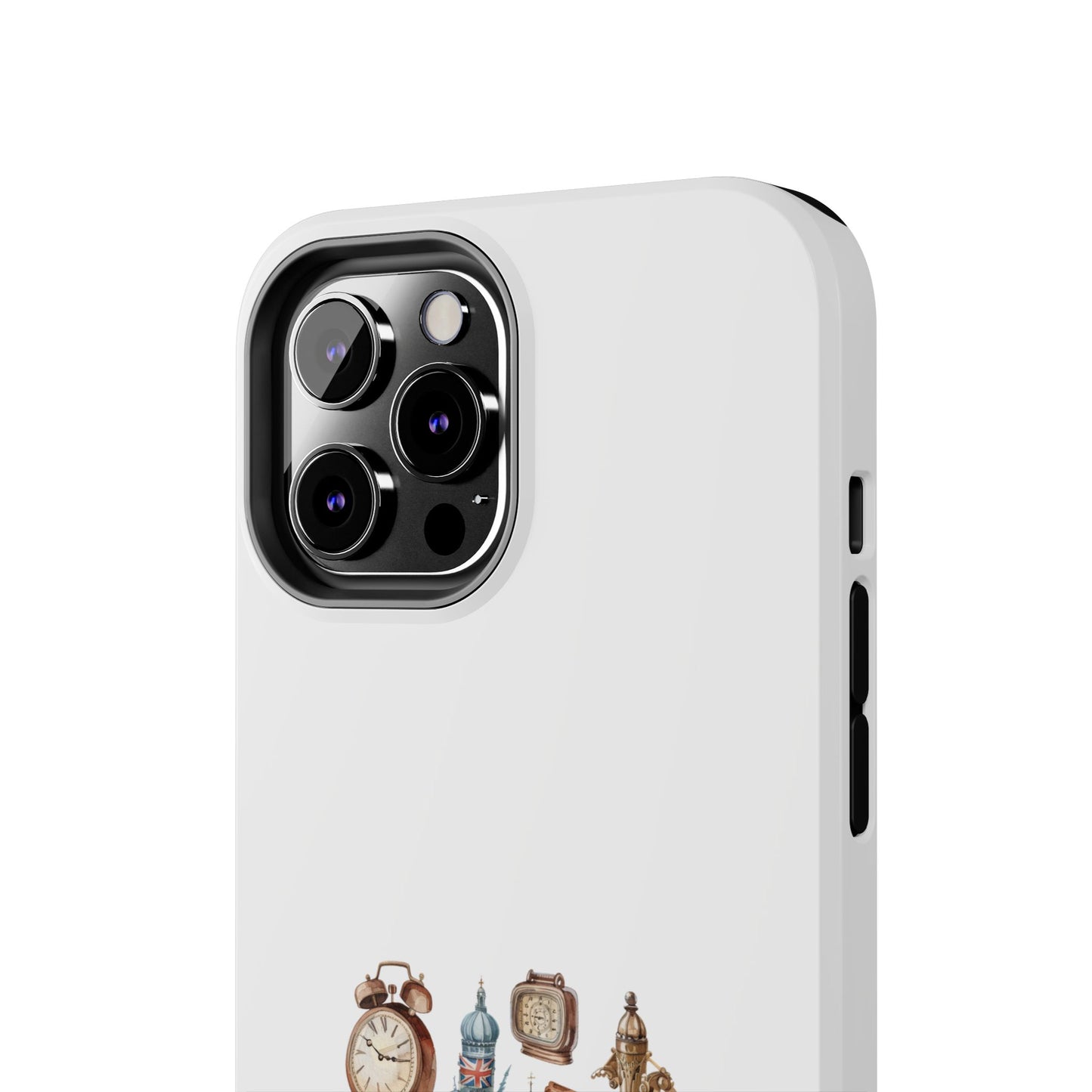 London-Themed Tough Phone Case | Vintage Clock & Tea Design