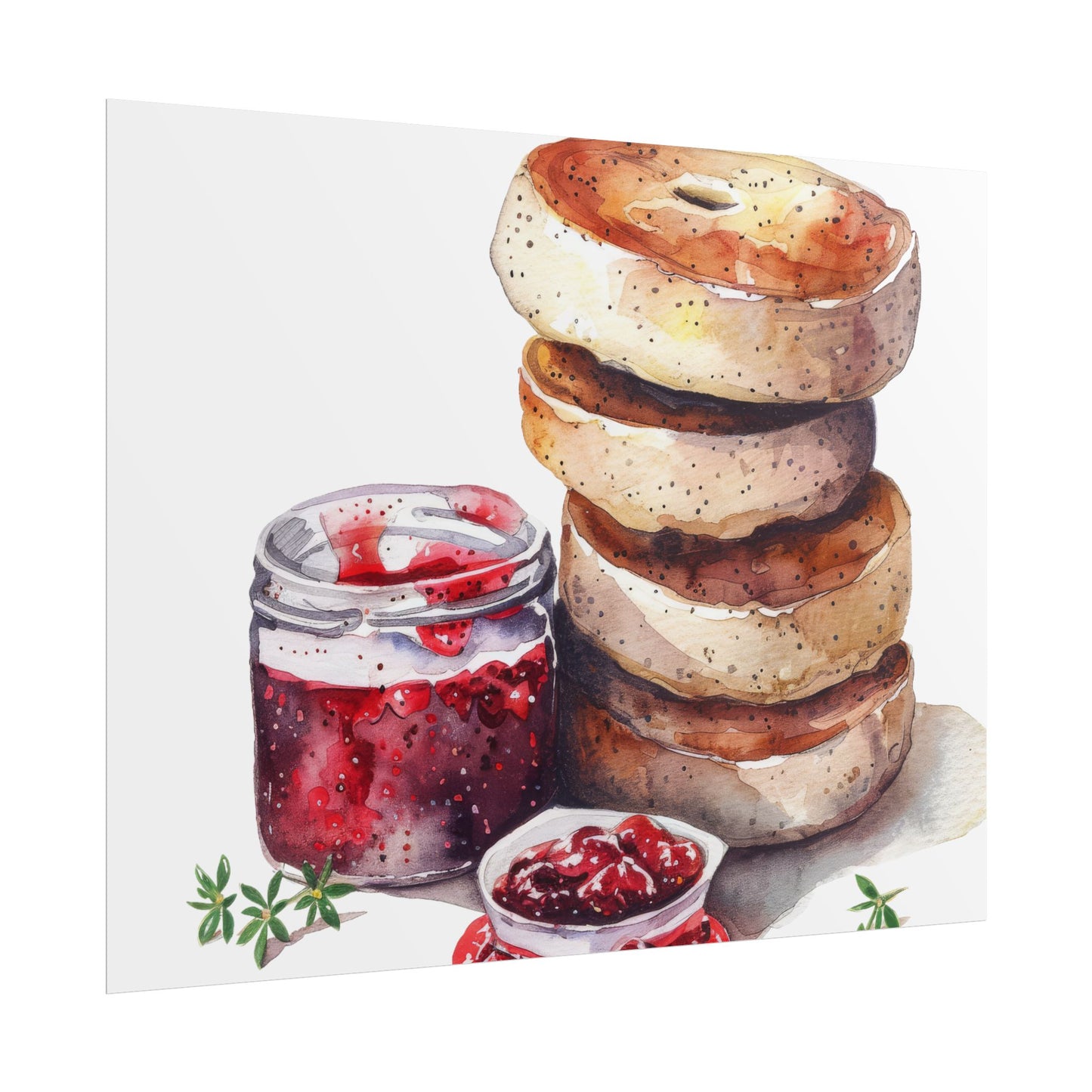 Breakfast Bagel Art Print, Foodie Decor, Kitchen Wall Art, Rolled Poster, Unique Food Gift, Home Cooking Decor