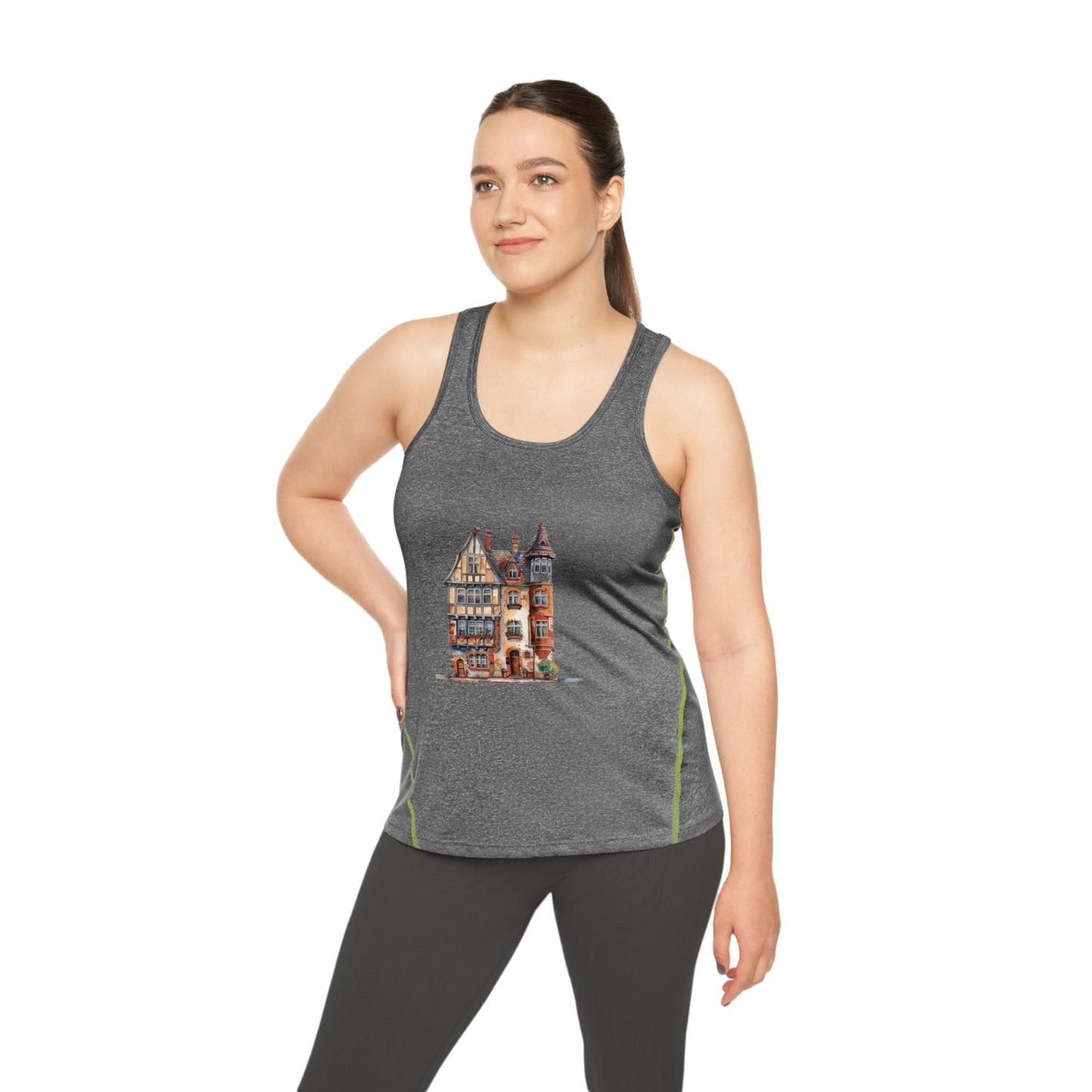 Women's Racerback Sports Top - Perfect for Active Lifestyles - Quirky Architecture - Charming British House - Classic Design and Warmth