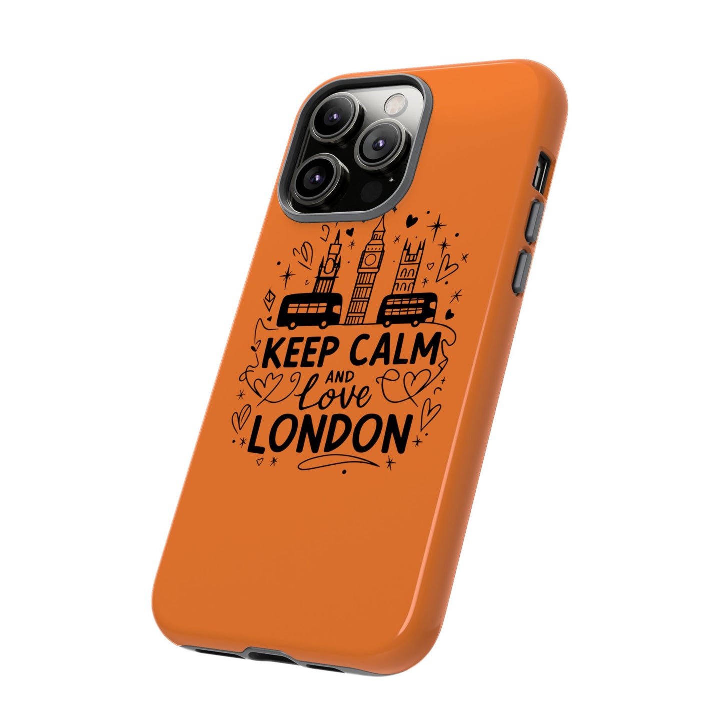 London-Themed Phone Case: Keep Calm and Love London, UK Souvenir, Travel Gift, City Lover, Smartphone Accessories, Orange Design