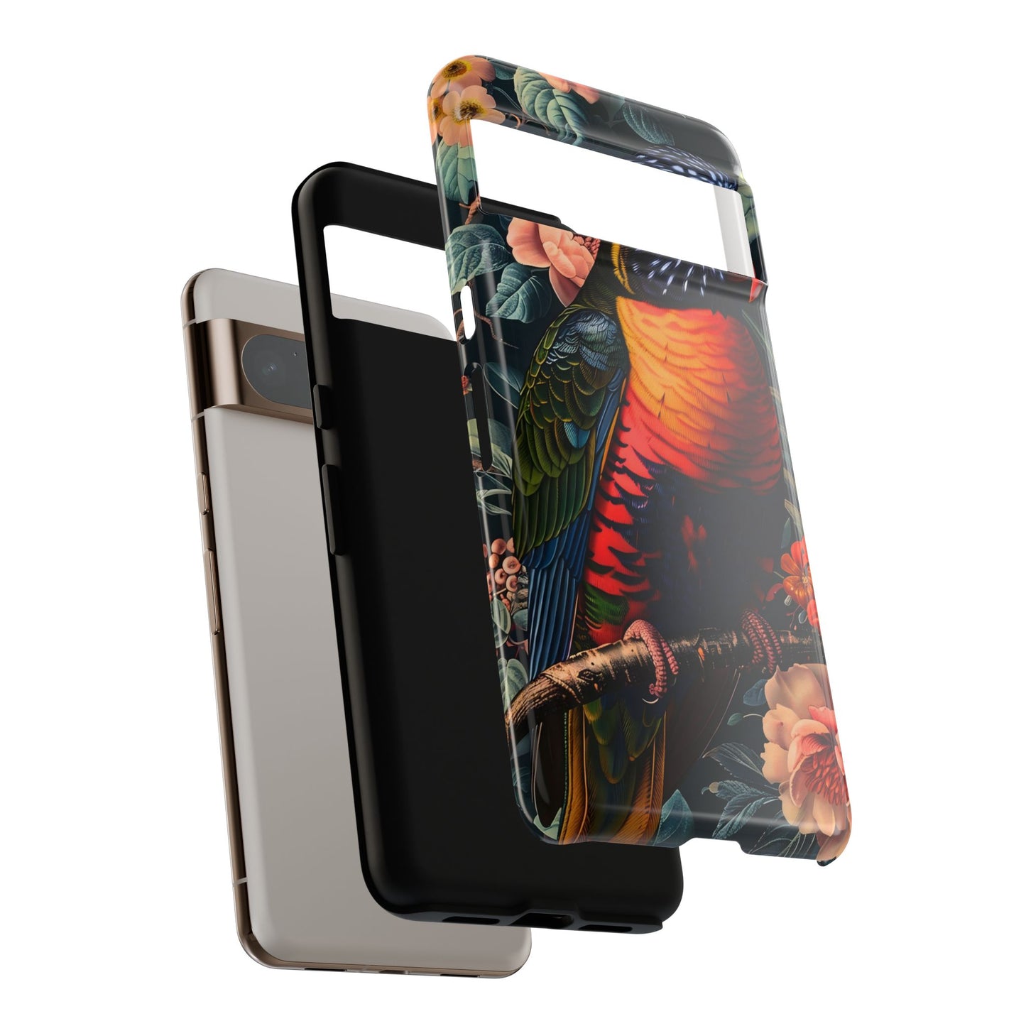 Tropical Parrot Phone Case, Floral Print Protector, Gift for Nature Lovers, Stylish Accessory for Summer, Unique Smartphone Cover