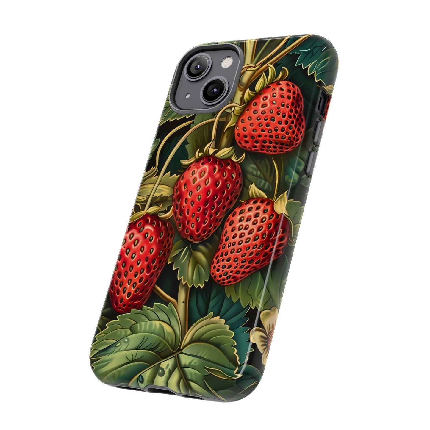 Strawberry Phone Case, Tough Berry Case, Floral Phone Cover, Cute Smartphone Shell, Nature-Inspired Gift