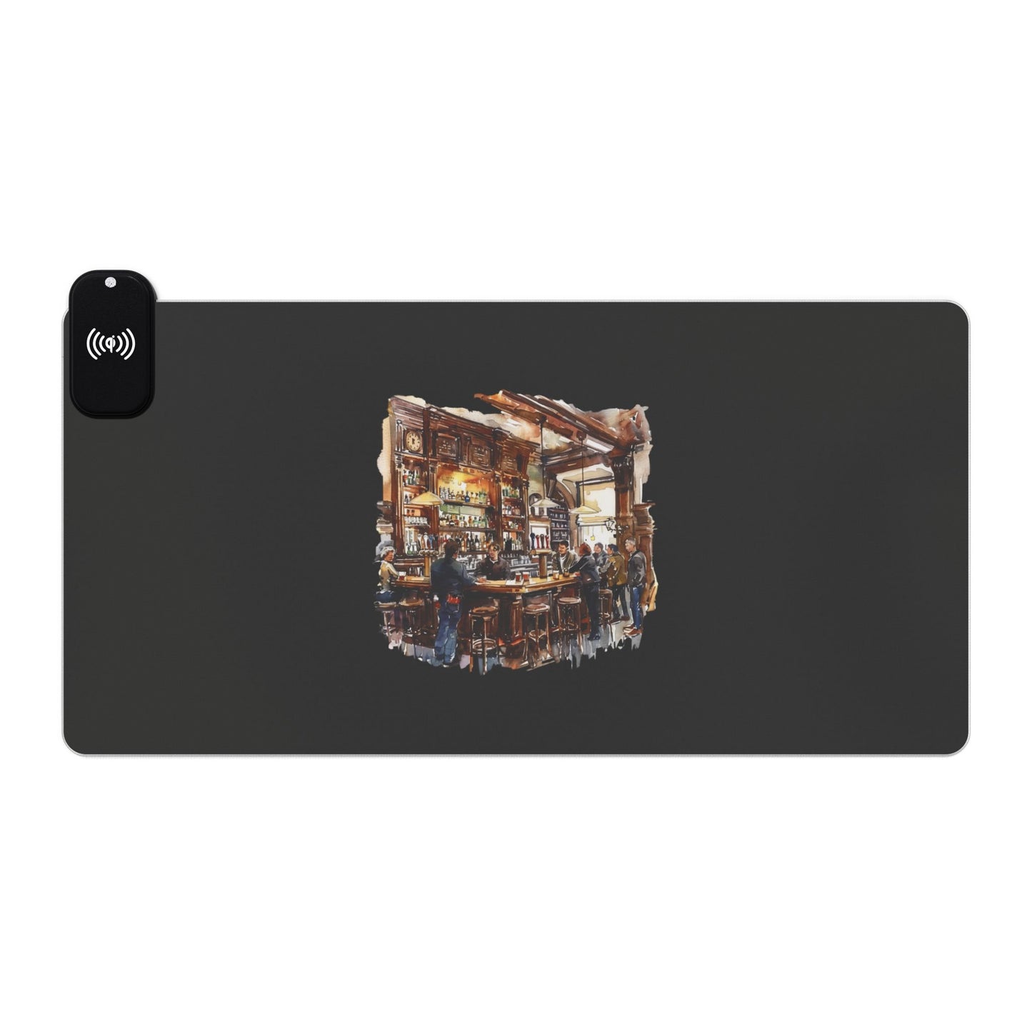 Rustic British Pub Interior – Cozy Charm - LED Gaming Mouse Pad with Wireless Charging, LED Desk Accessory for Gamers, Rechargeable Mouse Pad for Comfort, Office Decor, Gamer Gift